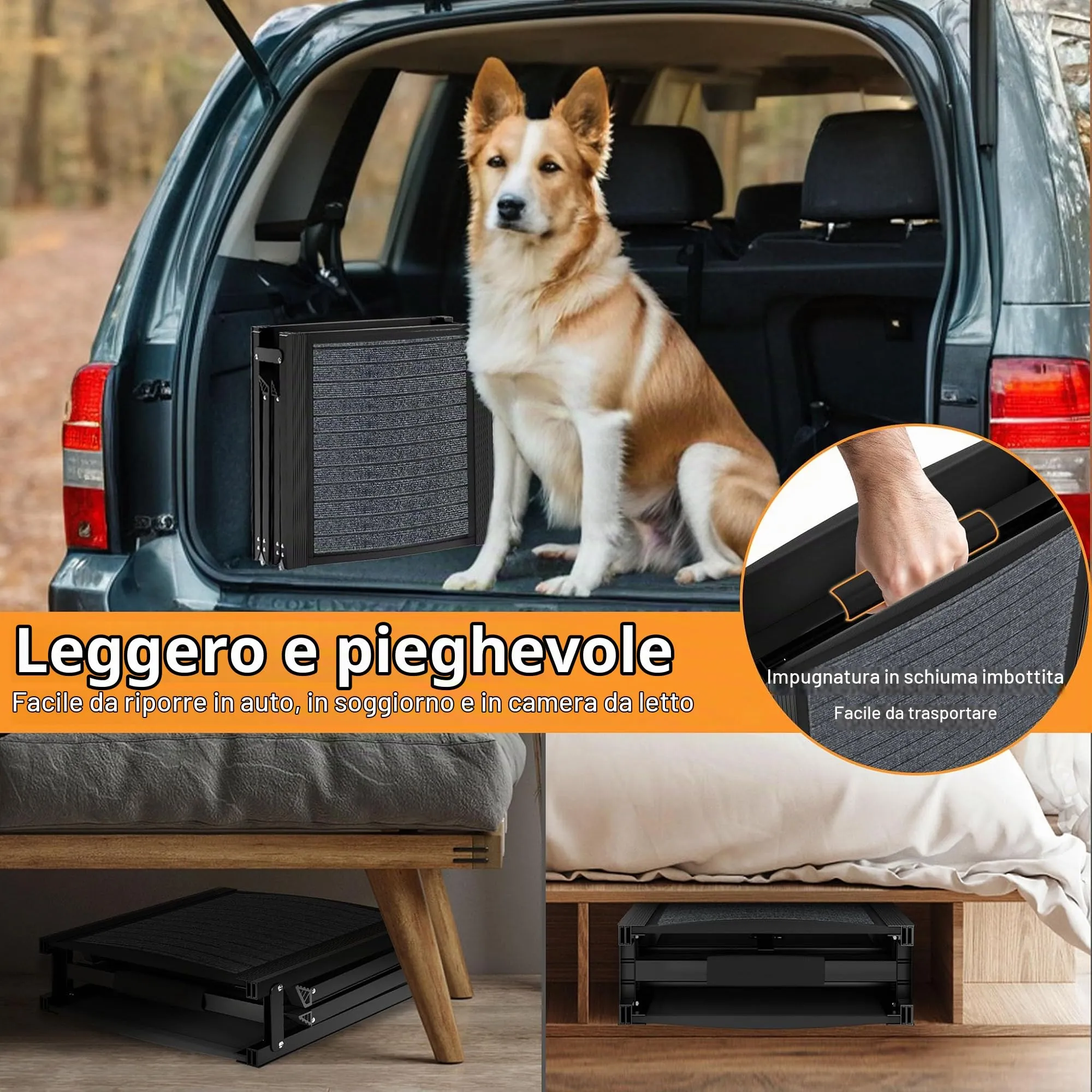 Froadp Rampa per cani pieghevole in alluminio, 157 x 43 cm, nera - immagine 2