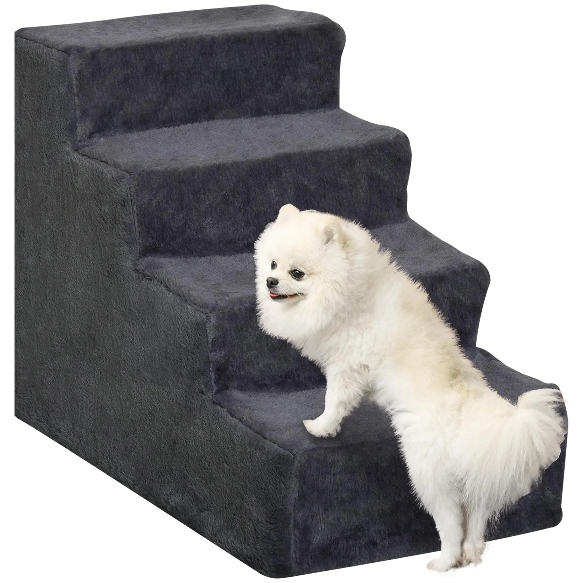 PawHut Scala per Cani e Gatti a 4 Gradini, 60x35x44 cm, Grigio Scuro - immagine 1