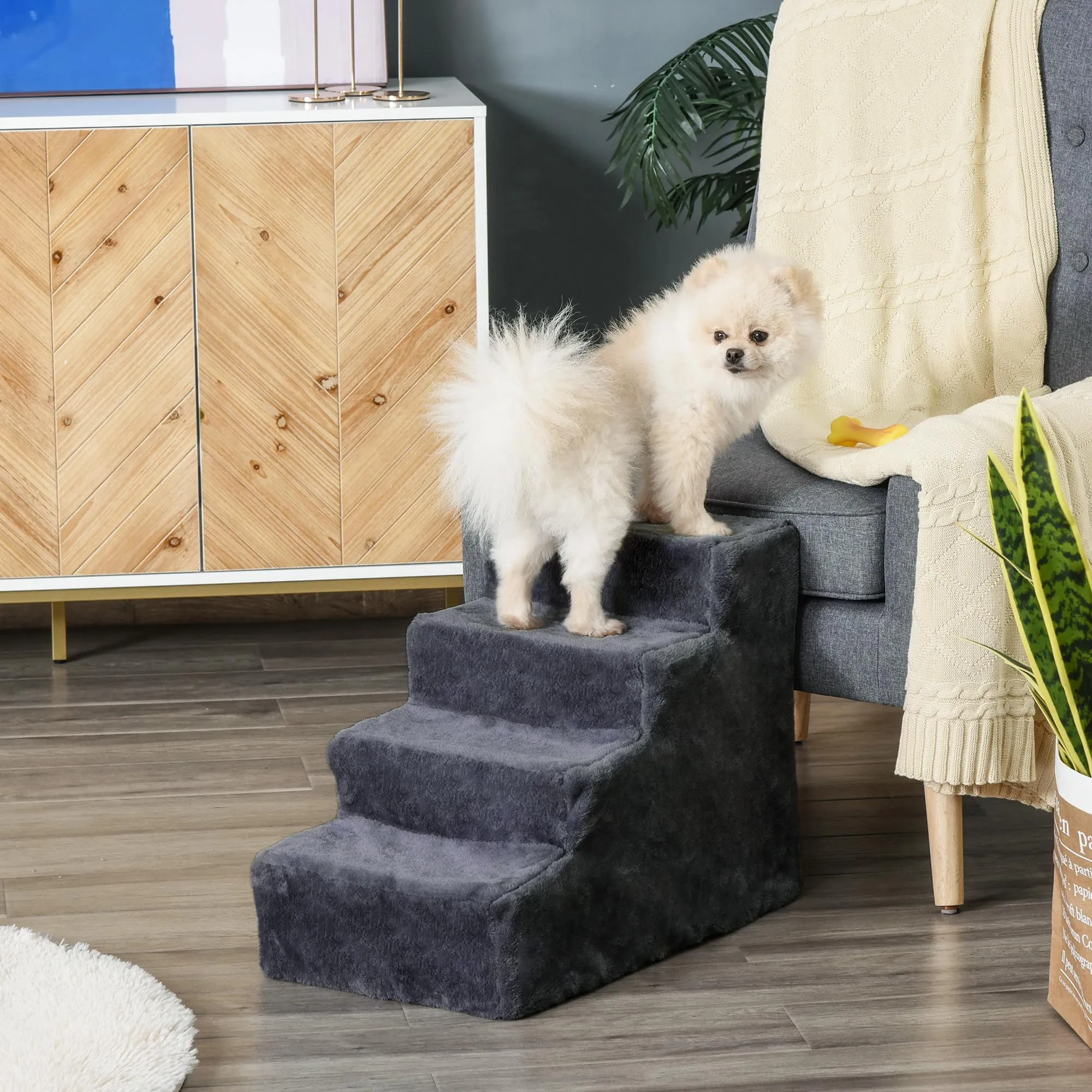 PawHut Scala per Cani e Gatti a 4 Gradini, 60x35x44 cm, Grigio Scuro - immagine 2