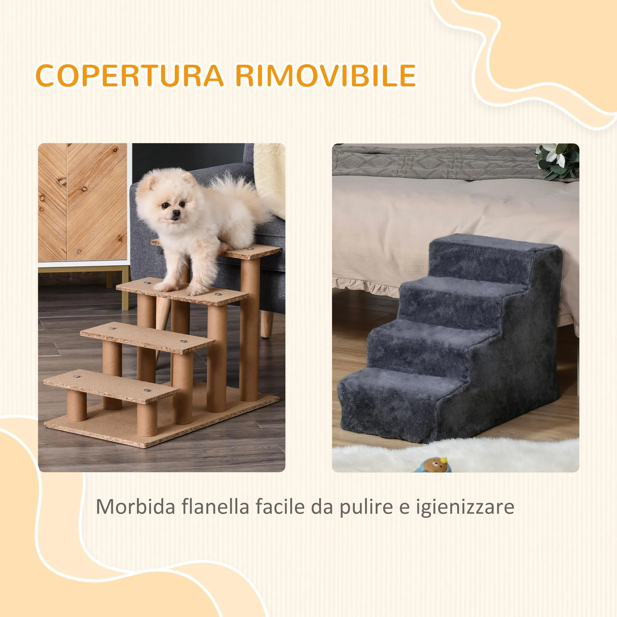 PawHut Scala per Cani e Gatti a 4 Gradini, 60x35x44 cm, Grigio Scuro - immagine 5