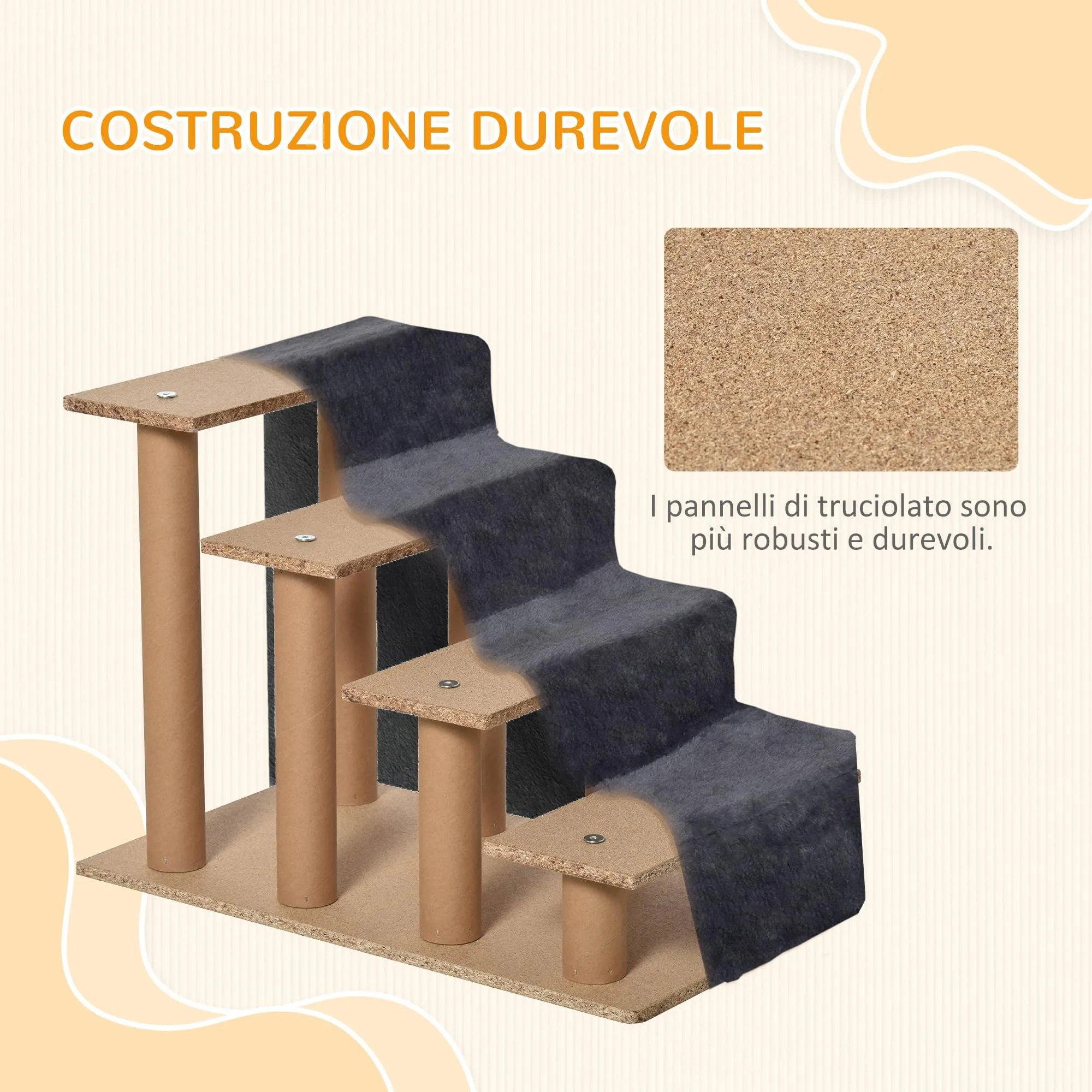 PawHut Scala per Cani e Gatti a 4 Gradini, 60x35x44 cm, Grigio Scuro - immagine 6