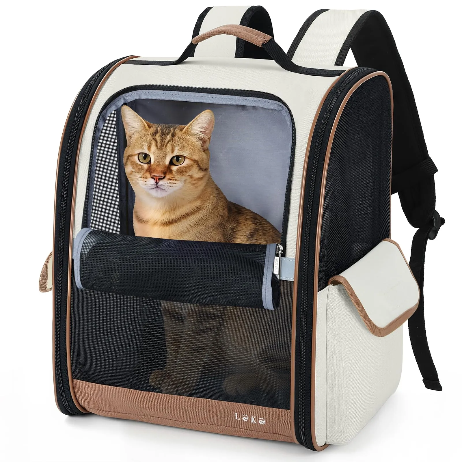 Lekesky Zaino Trasportino Pieghevole per Cani e Gatti fino a 5 kg, Traspirante con Finestra in Rete, Beige - immagine 1