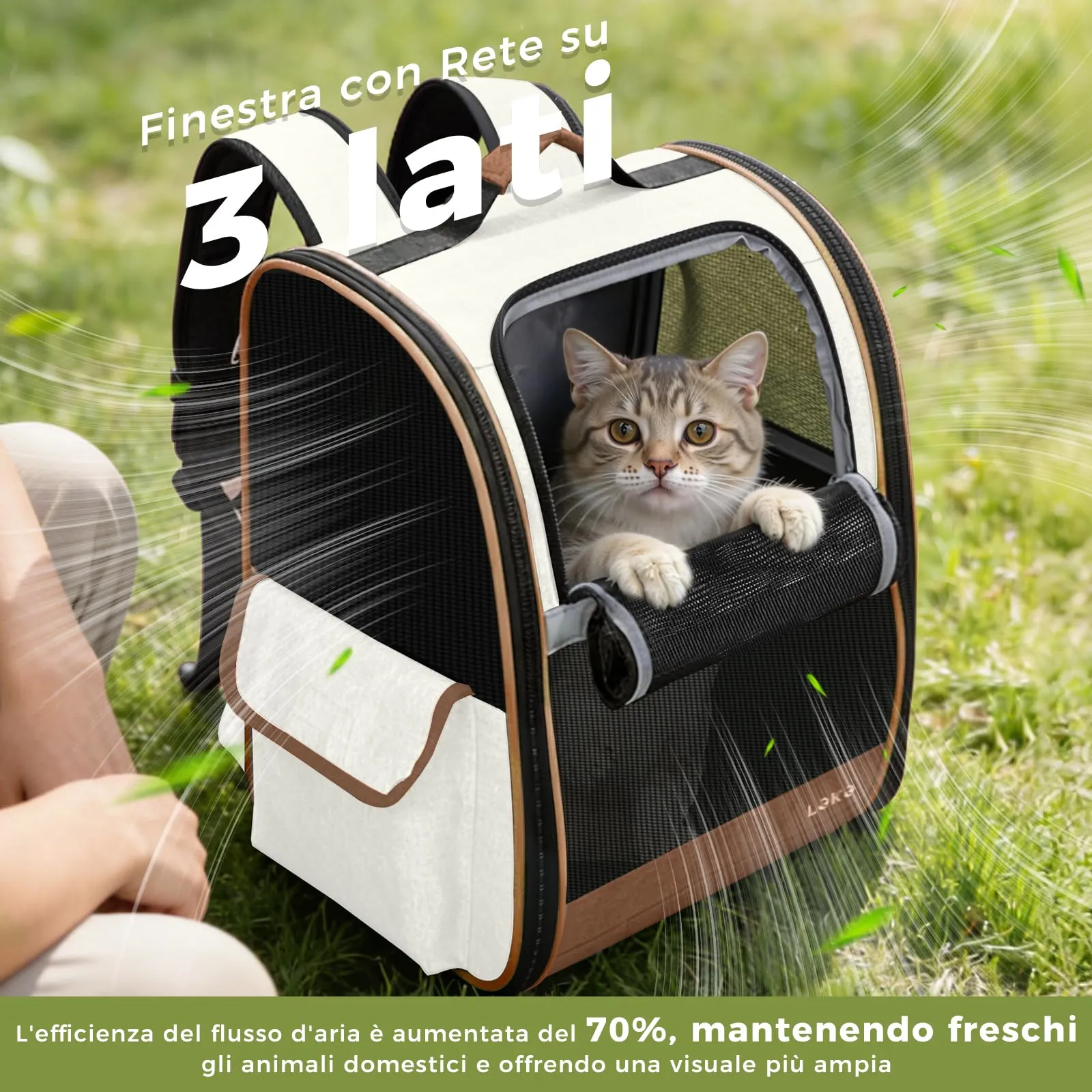 Lekesky Zaino Trasportino Pieghevole per Cani e Gatti fino a 5 kg, Traspirante con Finestra in Rete, Beige - immagine 4
