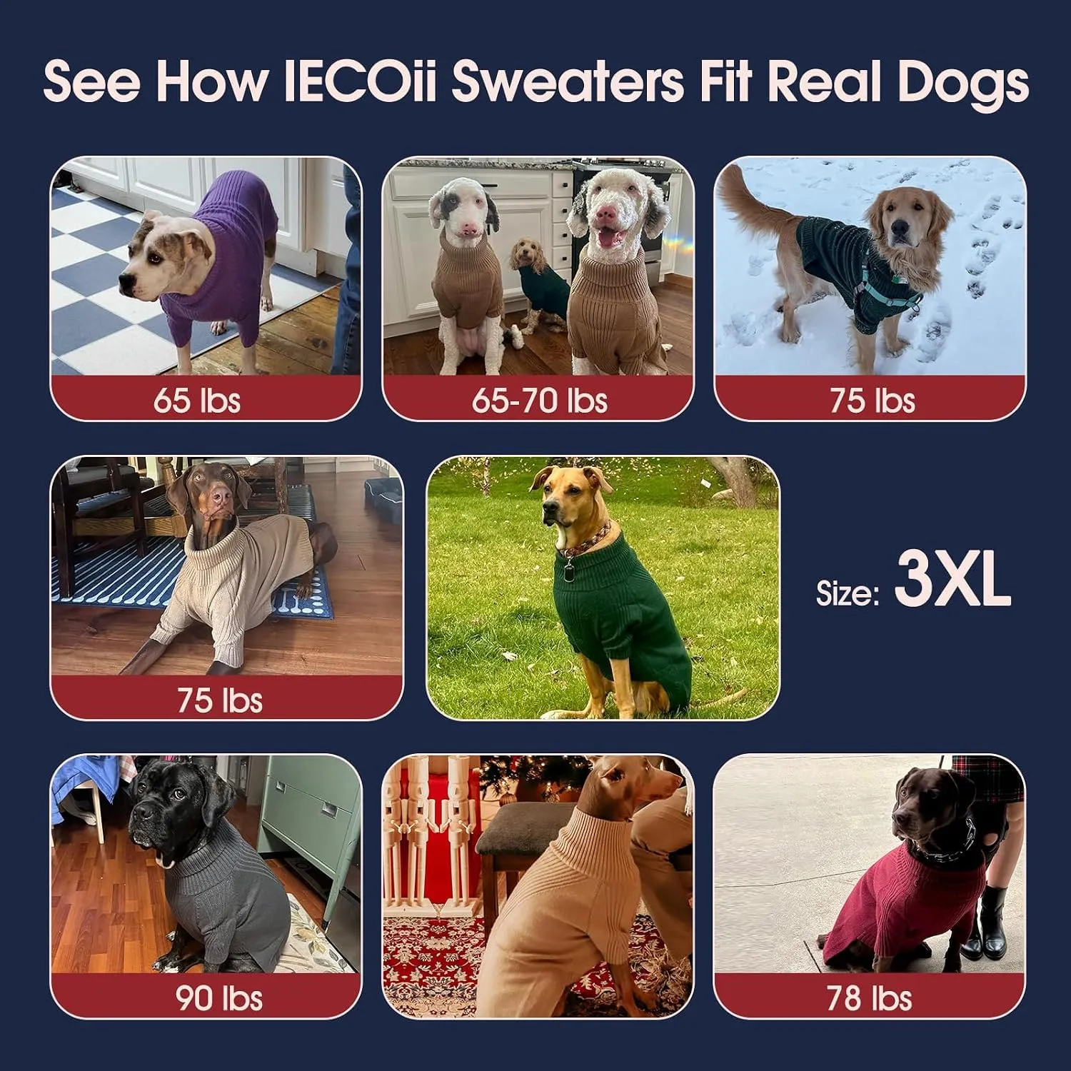 IECOii Maglione per cani, taglia XXXL, Nero - immagine 8