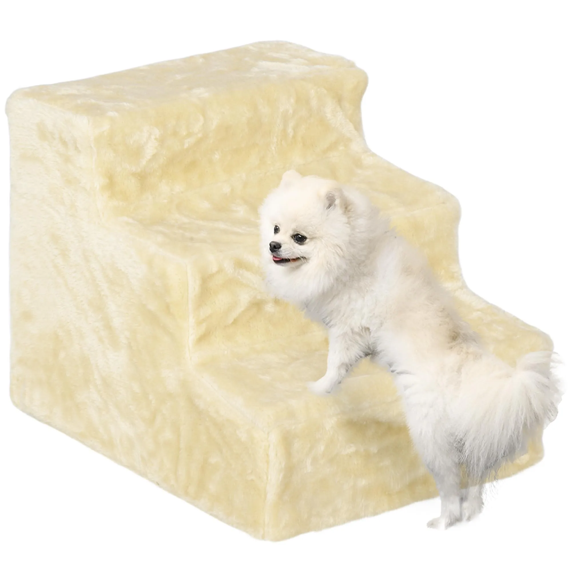 PawHut Scala per Cani e Gatti a 3 Gradini, 46x35x35 cm, Beige - immagine 1