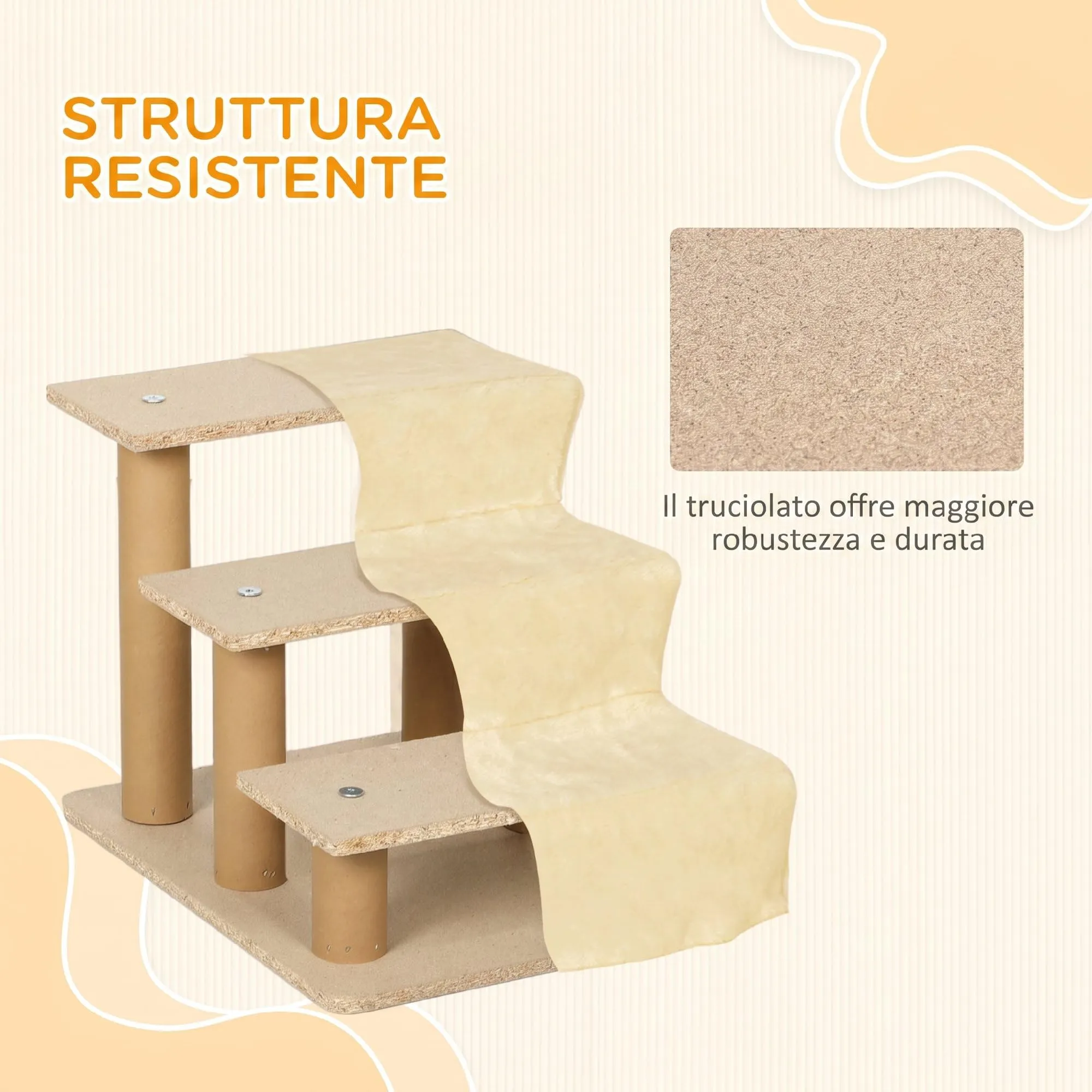 PawHut Scala per Cani e Gatti a 3 Gradini, 46x35x35 cm, Beige - immagine 6