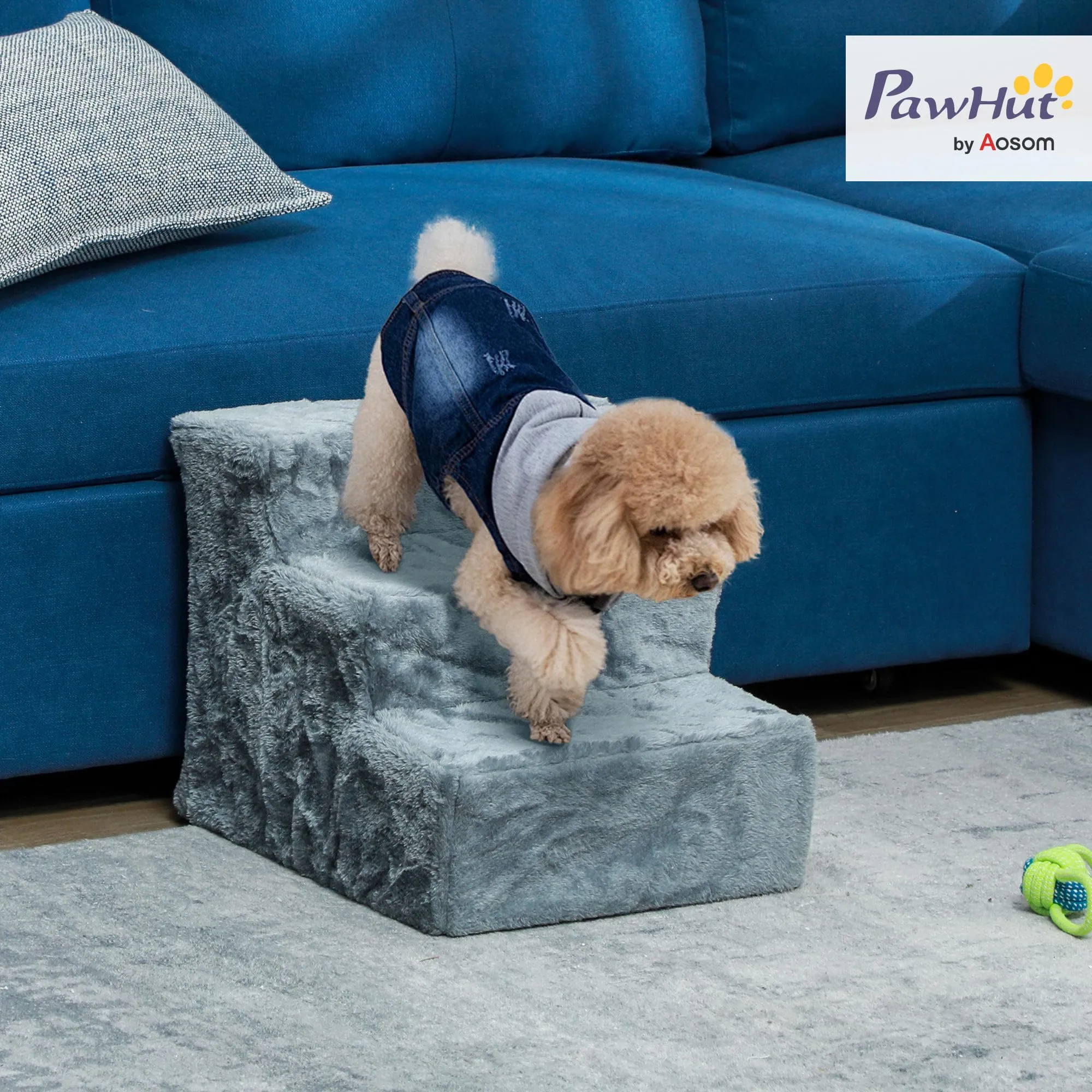 PawHut Scala per Cani e Gatti a 3 Gradini, 46x35x35 cm, Grigio Chiaro - immagine 2
