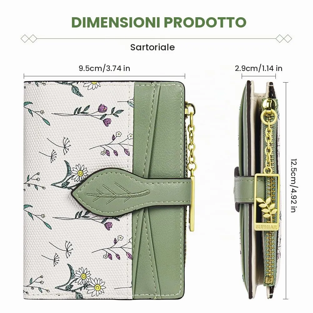HOTUT Portafoglio da Donna Floreale Pieghevole con Protezione RFID e Tasca con Cerniera - immagine 2