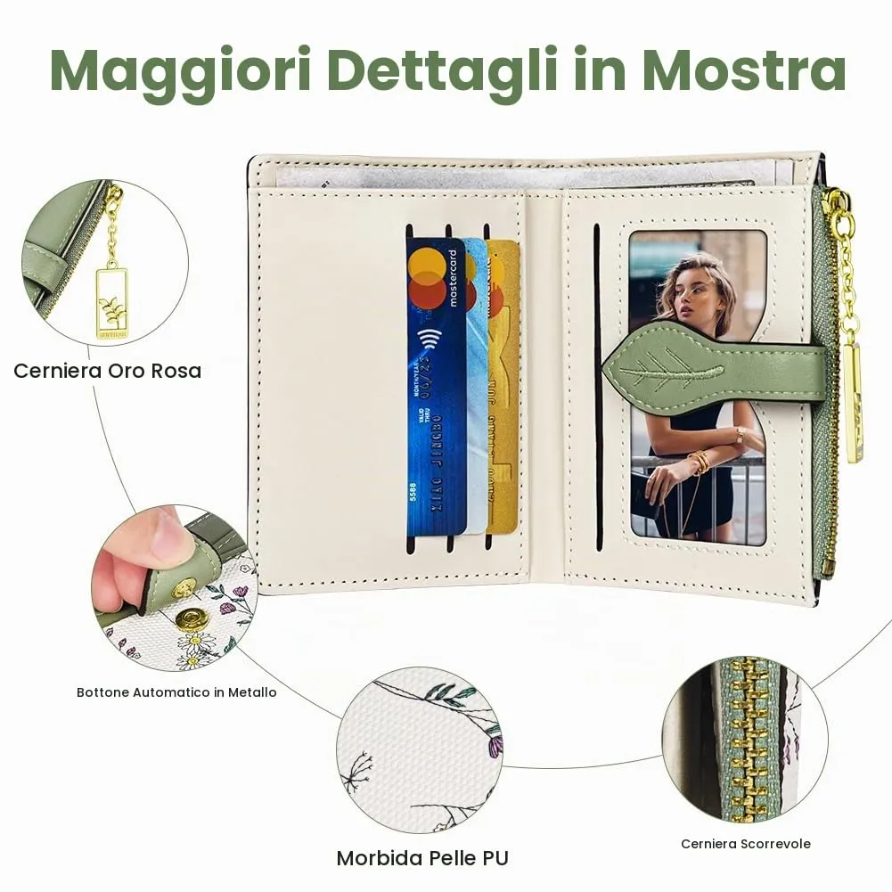 HOTUT Portafoglio da Donna Floreale Pieghevole con Protezione RFID e Tasca con Cerniera - immagine 3