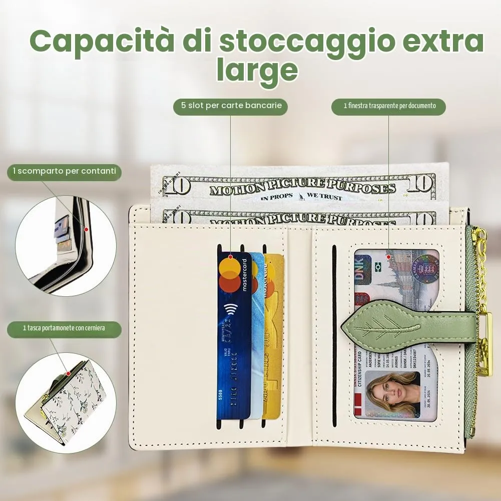 HOTUT Portafoglio da Donna Floreale Pieghevole con Protezione RFID e Tasca con Cerniera - immagine 4