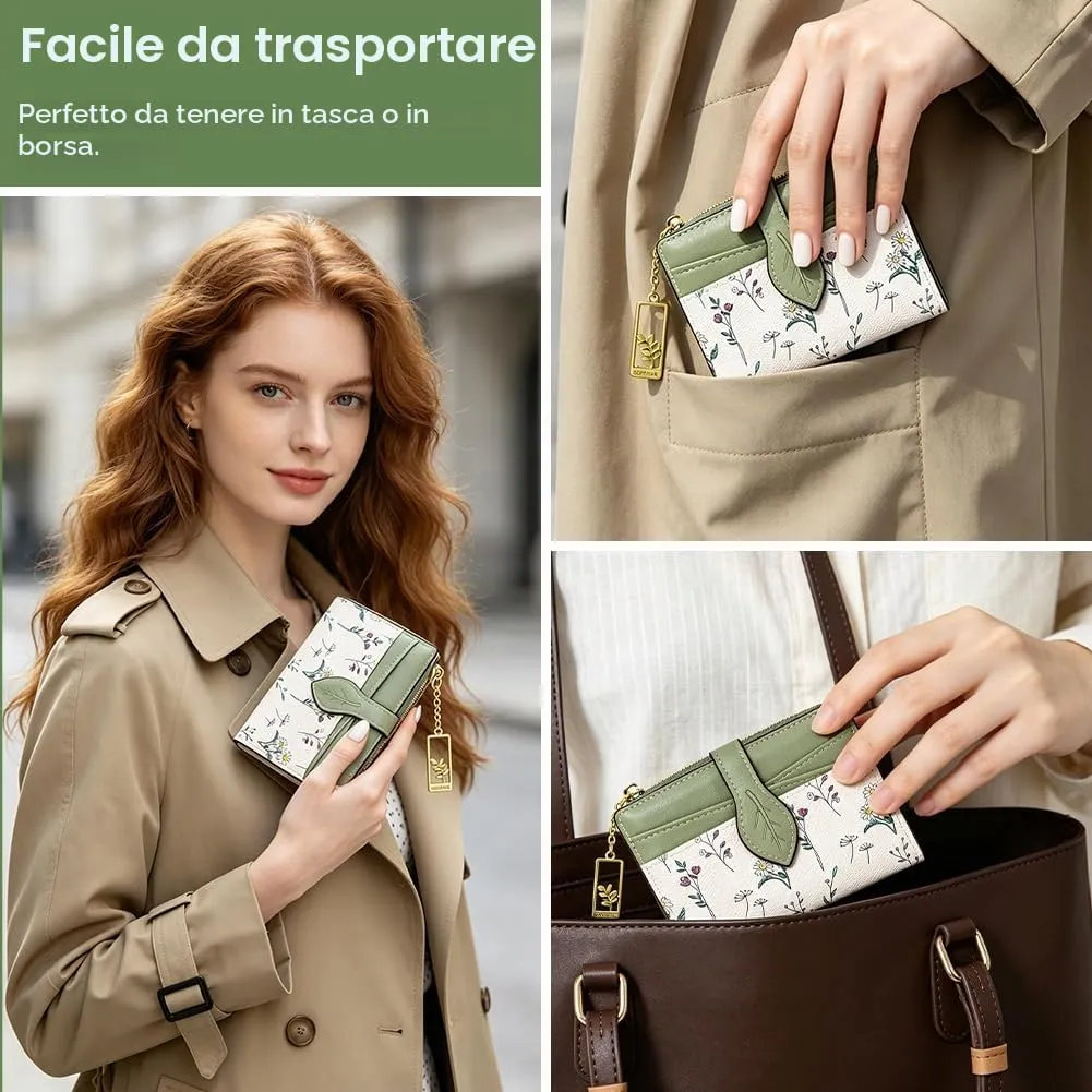 HOTUT Portafoglio da Donna Floreale Pieghevole con Protezione RFID e Tasca con Cerniera - immagine 6