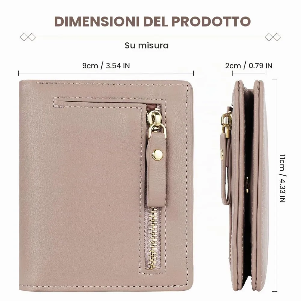 HOTUT Portafoglio Donna in Pelle PU Sintetica, Piccolo Portamonete per Carte di Credito, Rosa Cipria - immagine 2