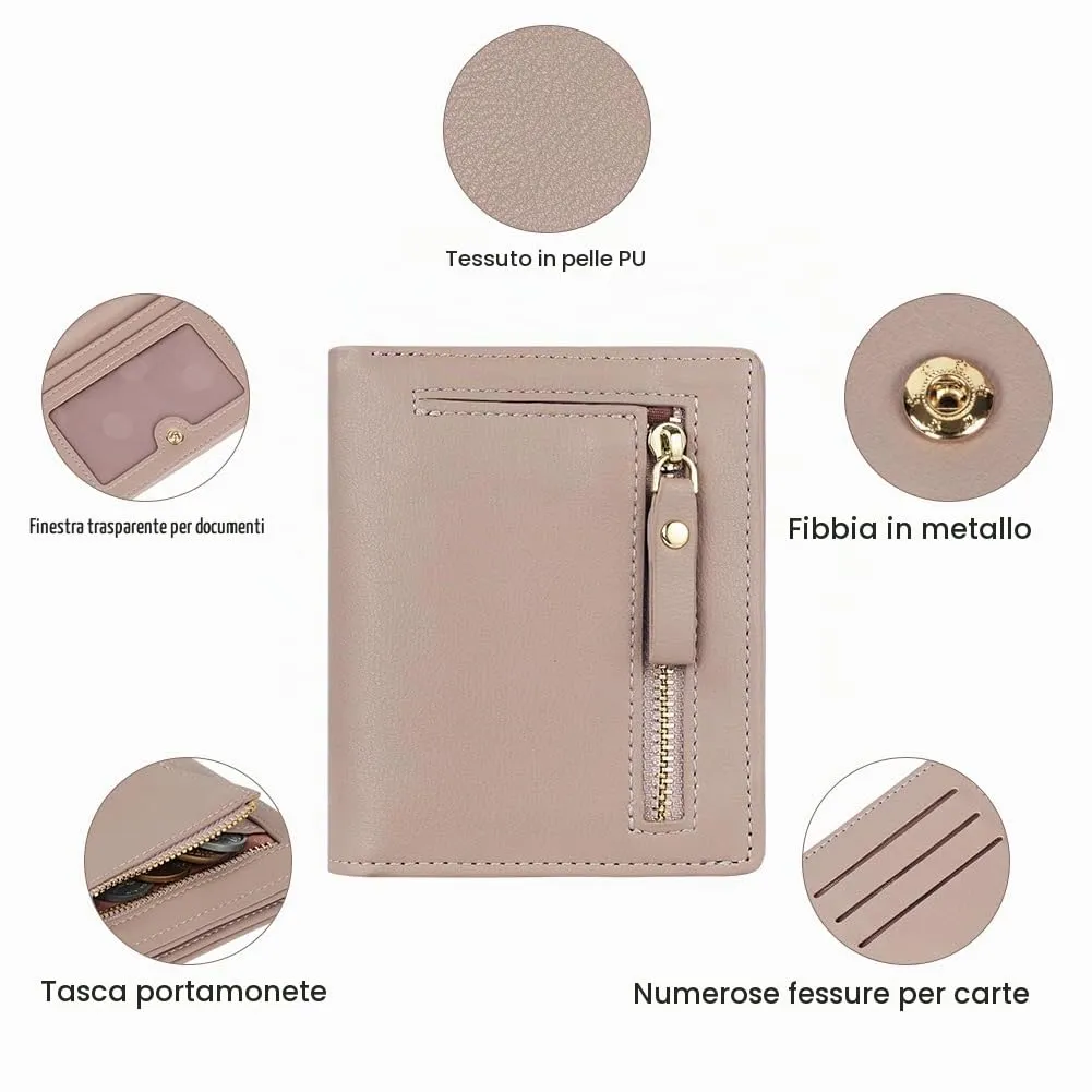 HOTUT Portafoglio Donna in Pelle PU Sintetica, Piccolo Portamonete per Carte di Credito, Rosa Cipria - immagine 3