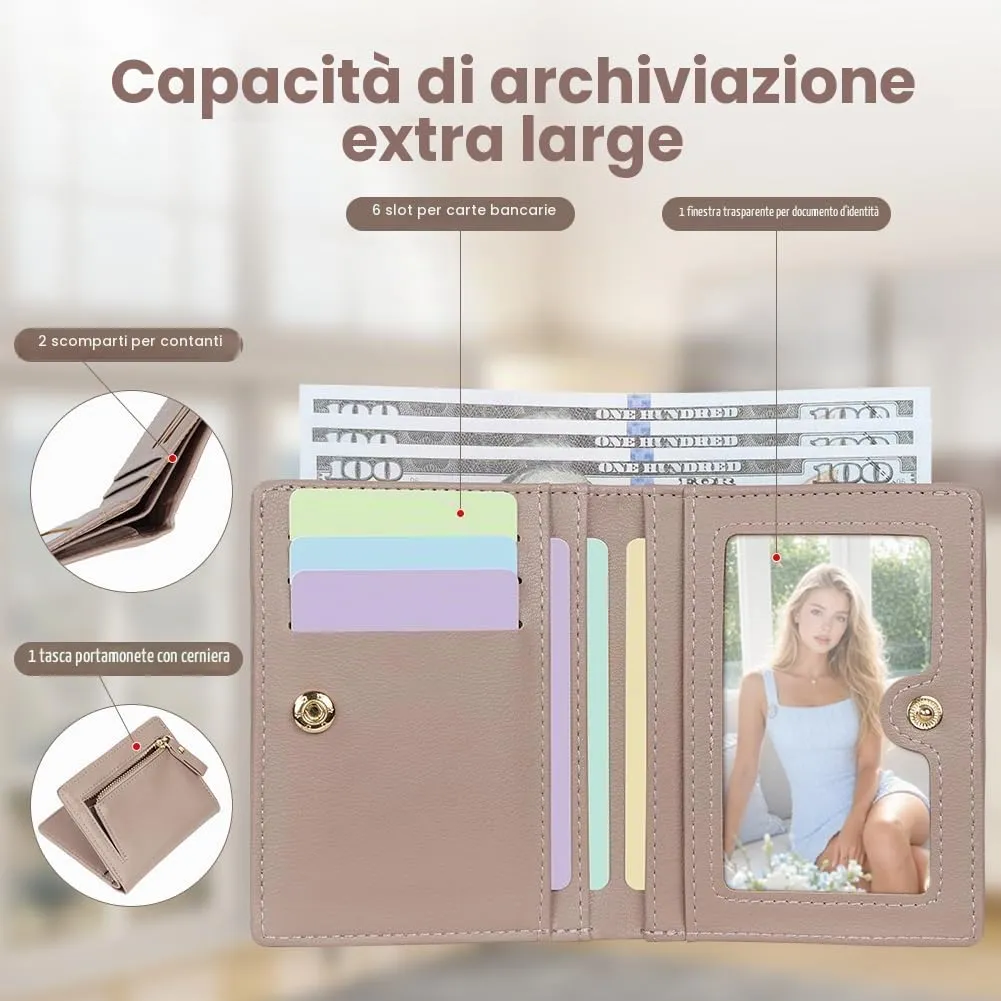 HOTUT Portafoglio Donna in Pelle PU Sintetica, Piccolo Portamonete per Carte di Credito, Rosa Cipria - immagine 4