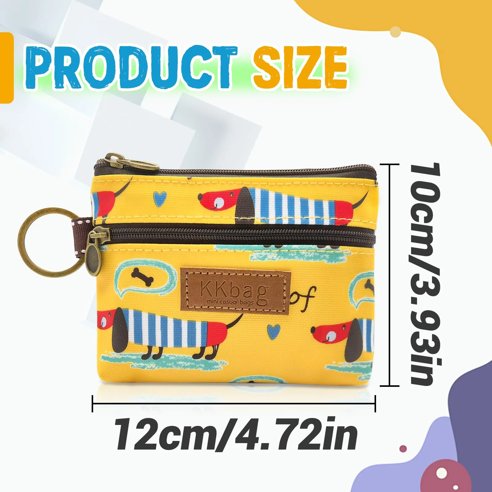 WisePoint Porta Monete Impermeabile Mini Portafoglio con Cerniera e Portachiavi (Giallo) - immagine 2