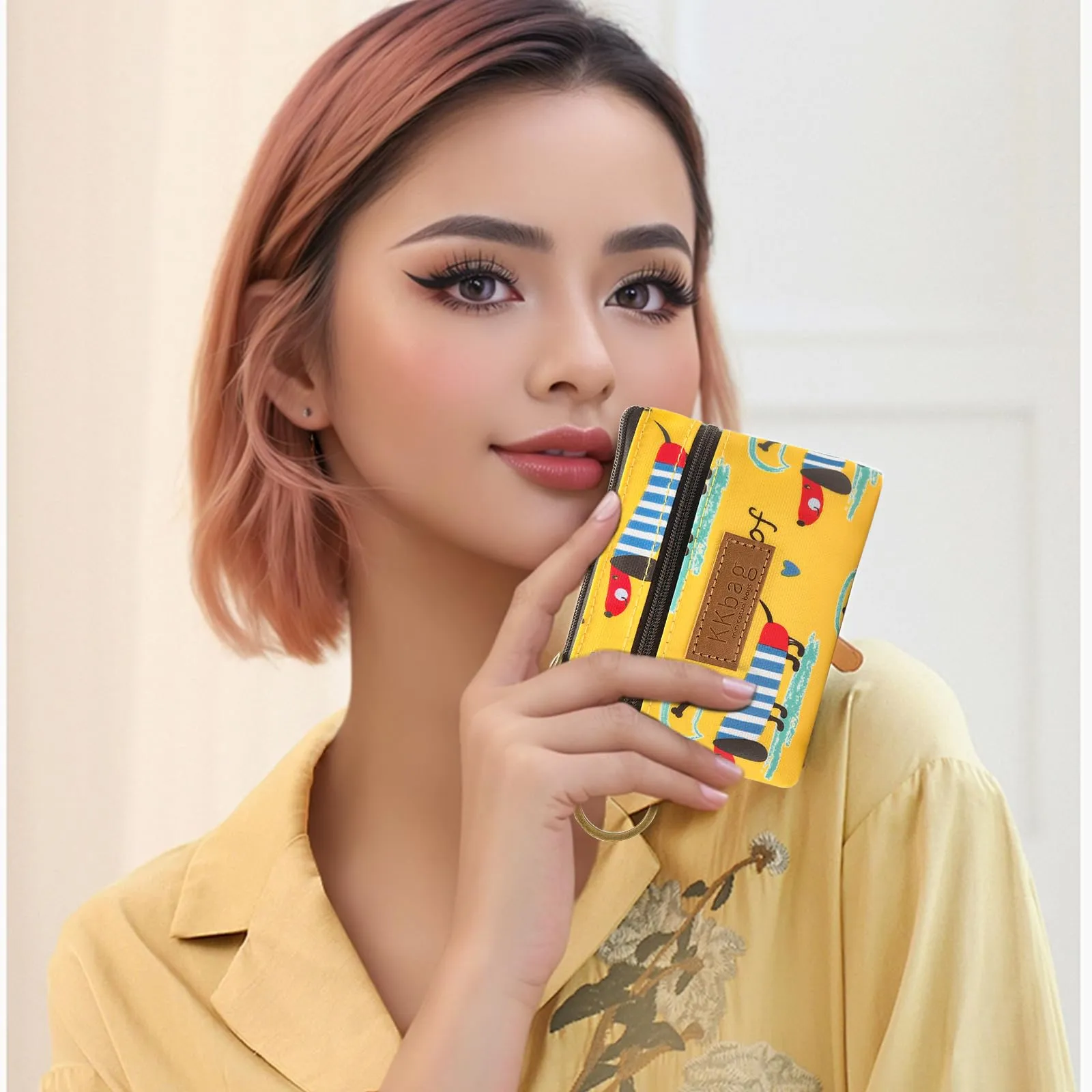 WisePoint Porta Monete Impermeabile Mini Portafoglio con Cerniera e Portachiavi (Giallo) - immagine 6