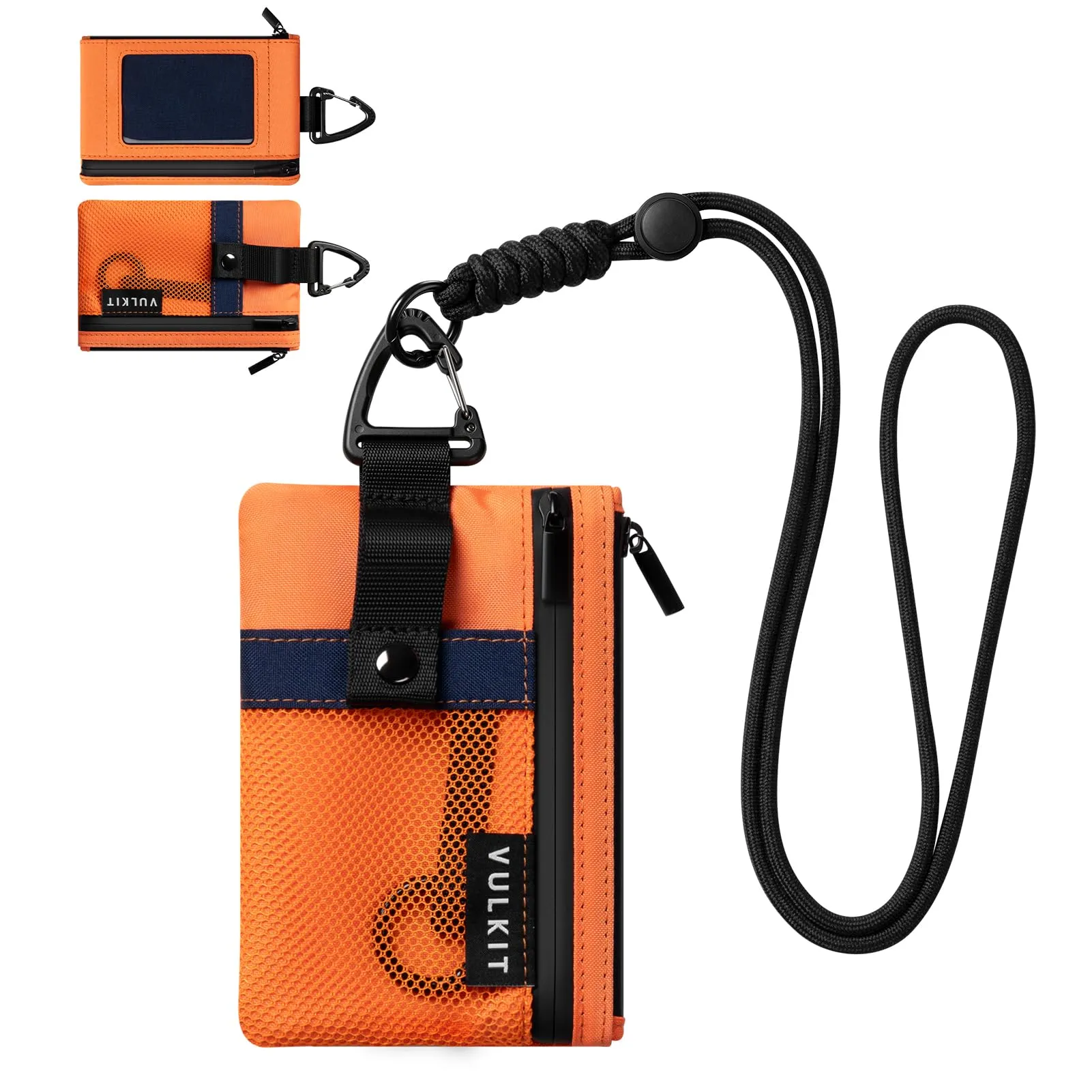 VULKIT Portafogli Minimalistico con Finestra Identificativa e Blocco RFID, Impermeabile con Cerniera (Arancia) - immagine 1