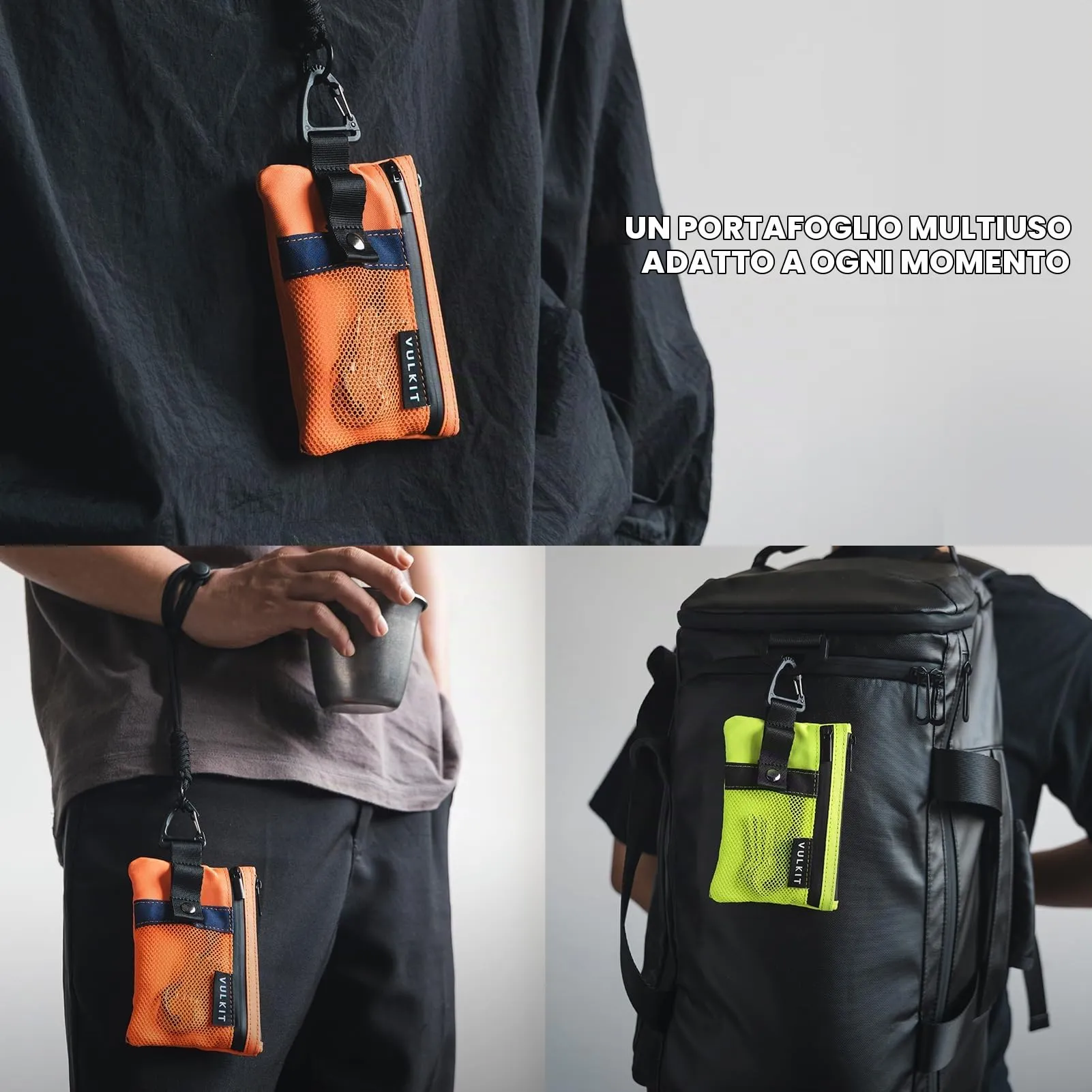 VULKIT Portafogli Minimalistico con Finestra Identificativa e Blocco RFID, Impermeabile con Cerniera (Arancia) - immagine 6