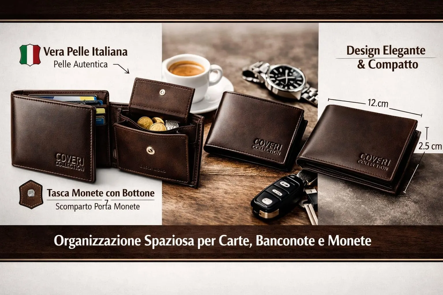 COVERI COLLECTION Portafoglio Uomo in Vera Pelle Testa di moro - immagine 3