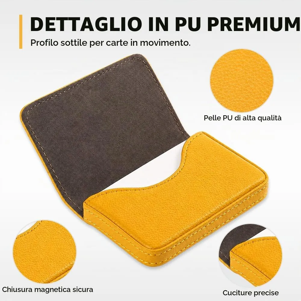 HMCEY Portabiglietti da Visita in Pelle PU Giallo - immagine 3