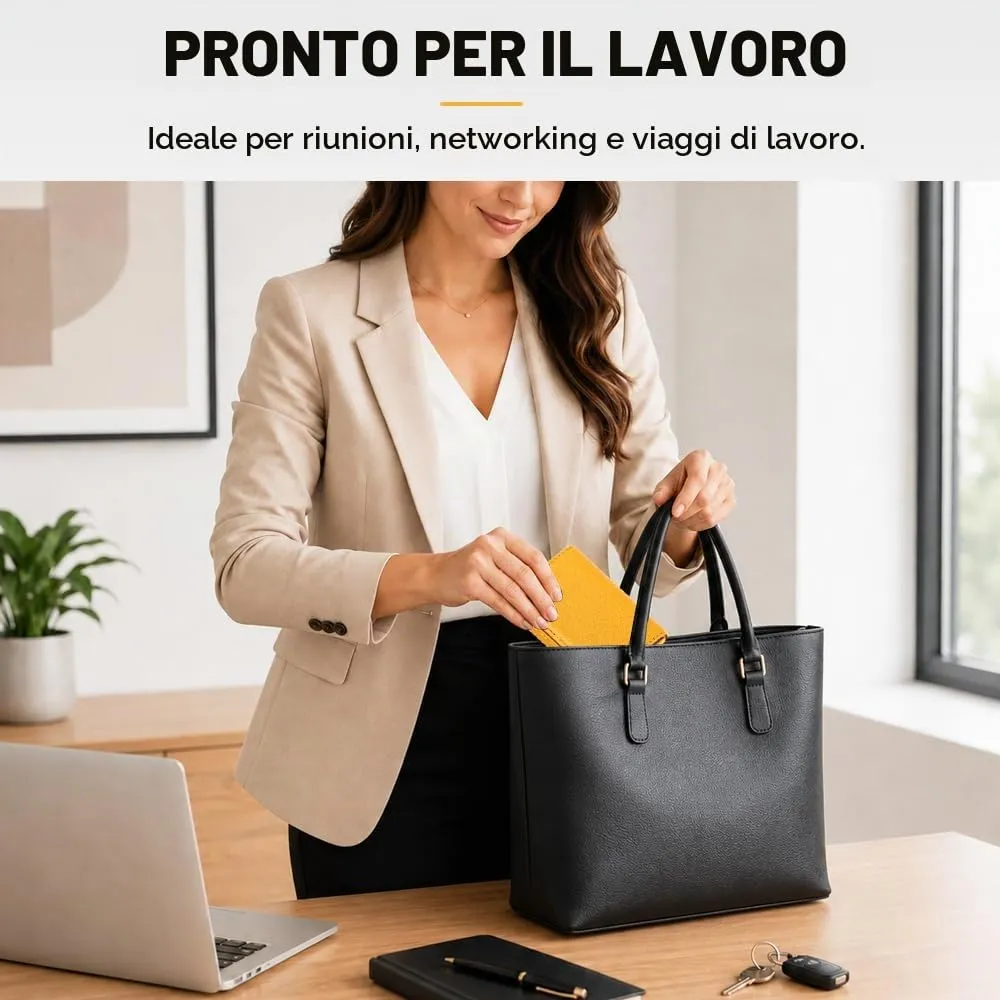 HMCEY Portabiglietti da Visita in Pelle PU Giallo - immagine 5