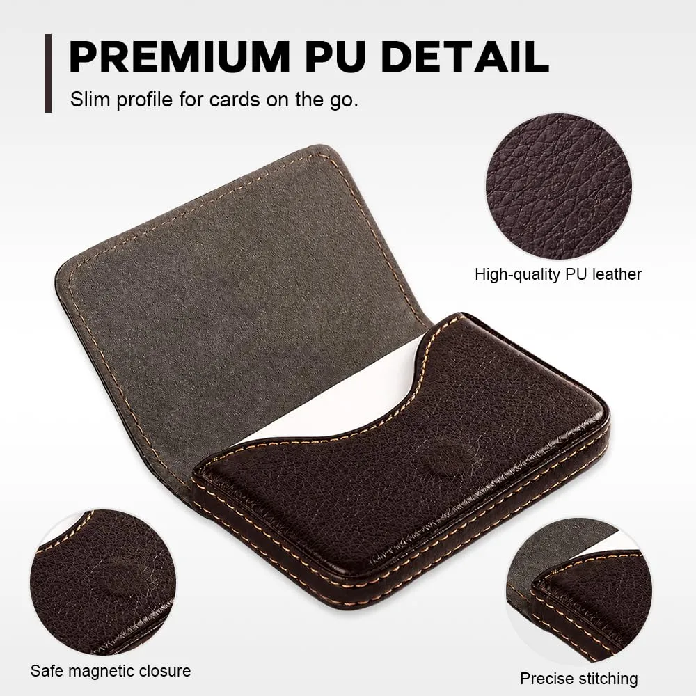 HMCEY Portabiglietti da Visita in Pelle PU, Marrone Scuro - immagine 3