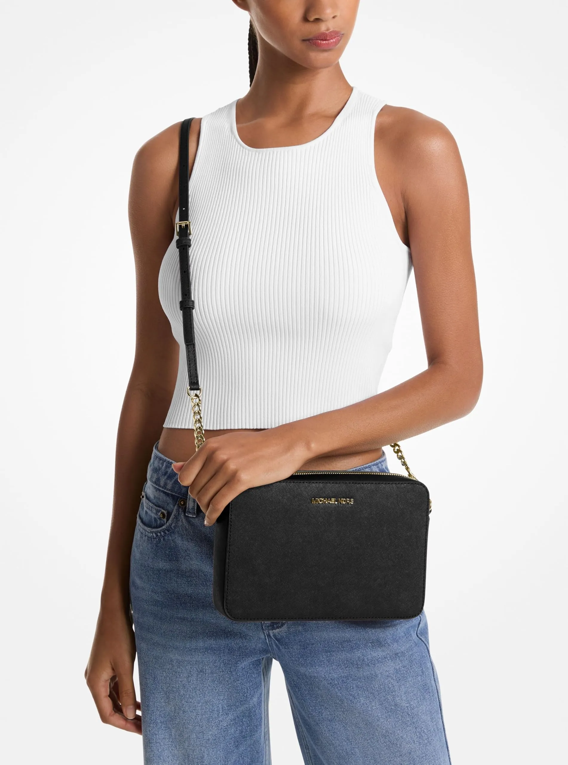 Michael Kors Jet Set LG EW Borsa a tracolla da donna, Nero, Medium - immagine 3