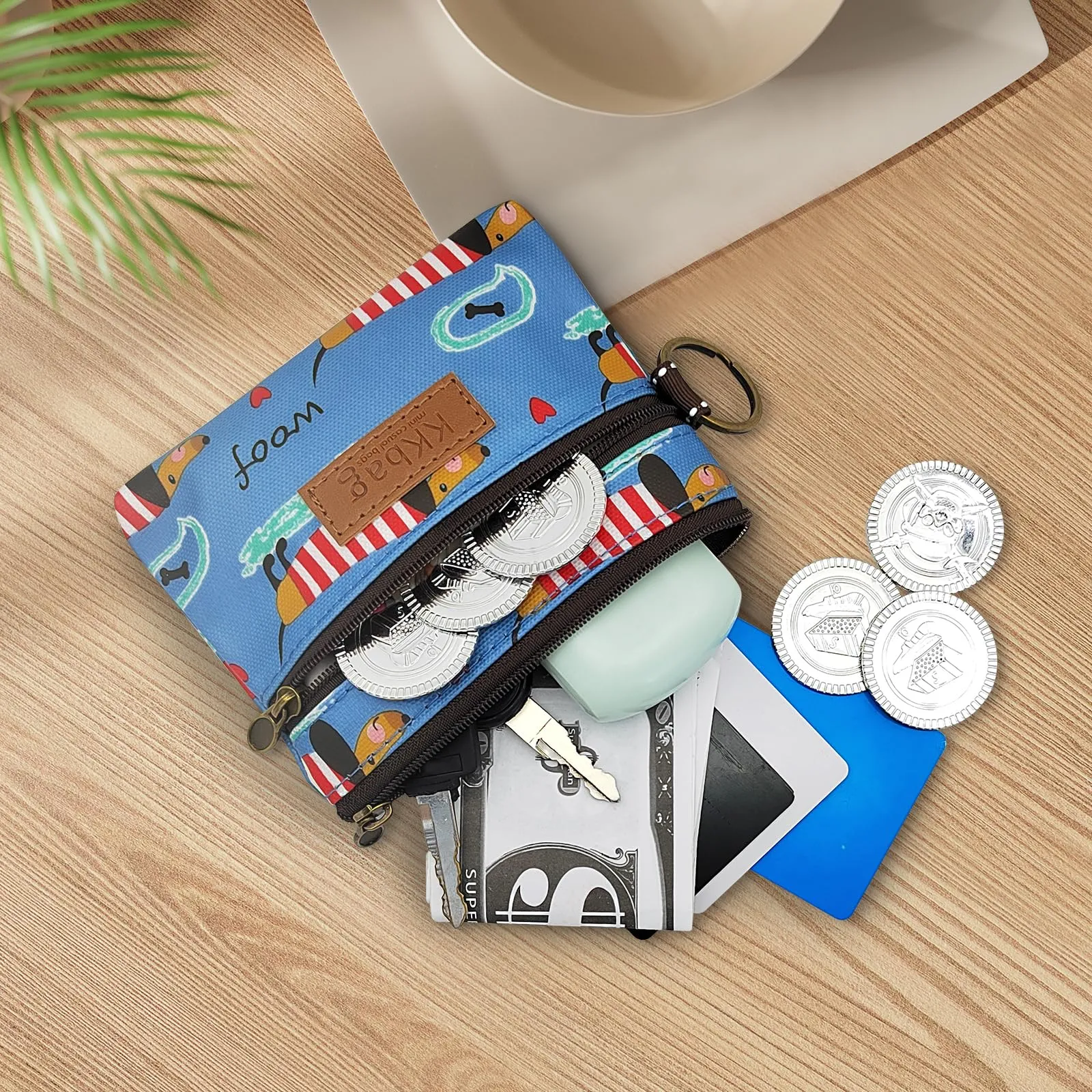 WisePoint Porta Monete Impermeabile con Cerniera e Portachiavi (Azzurro) - immagine 5