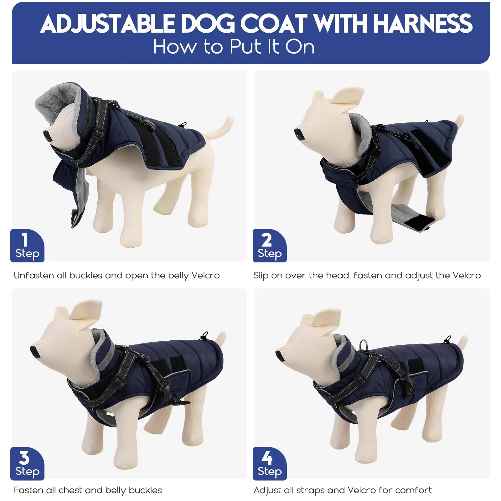 ASENKU Cappotto per Cane Impermeabile e Antivento, Taglia L, Blu - immagine 8
