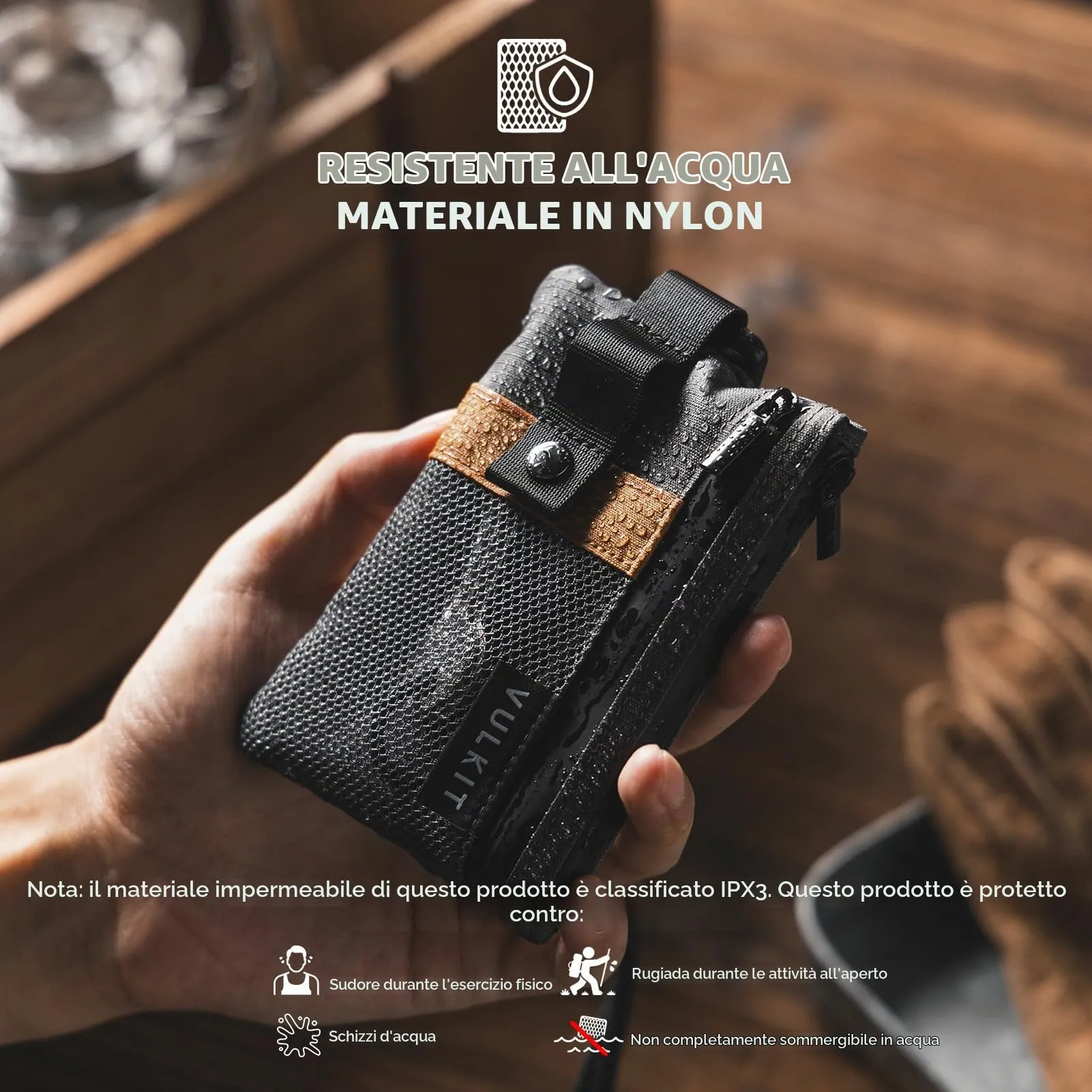 VULKIT Portafoglio Minimalistico RFID in Nylon con Finestra Identificativa e Cerniera, Grigio - immagine 2