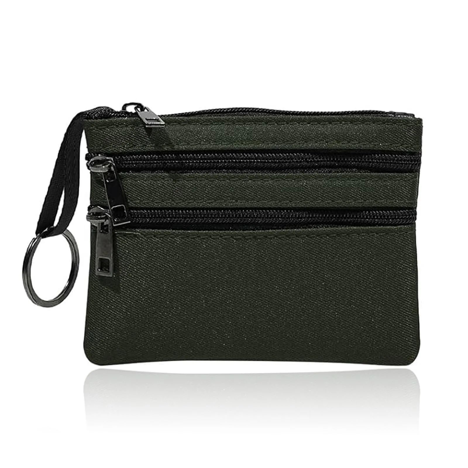XENQITO Portamonete Uomo in Nylon con Chiusura Lampo e Portachiavi, Portafoglio Tattico Mini Borsa (Verde) - immagine 1