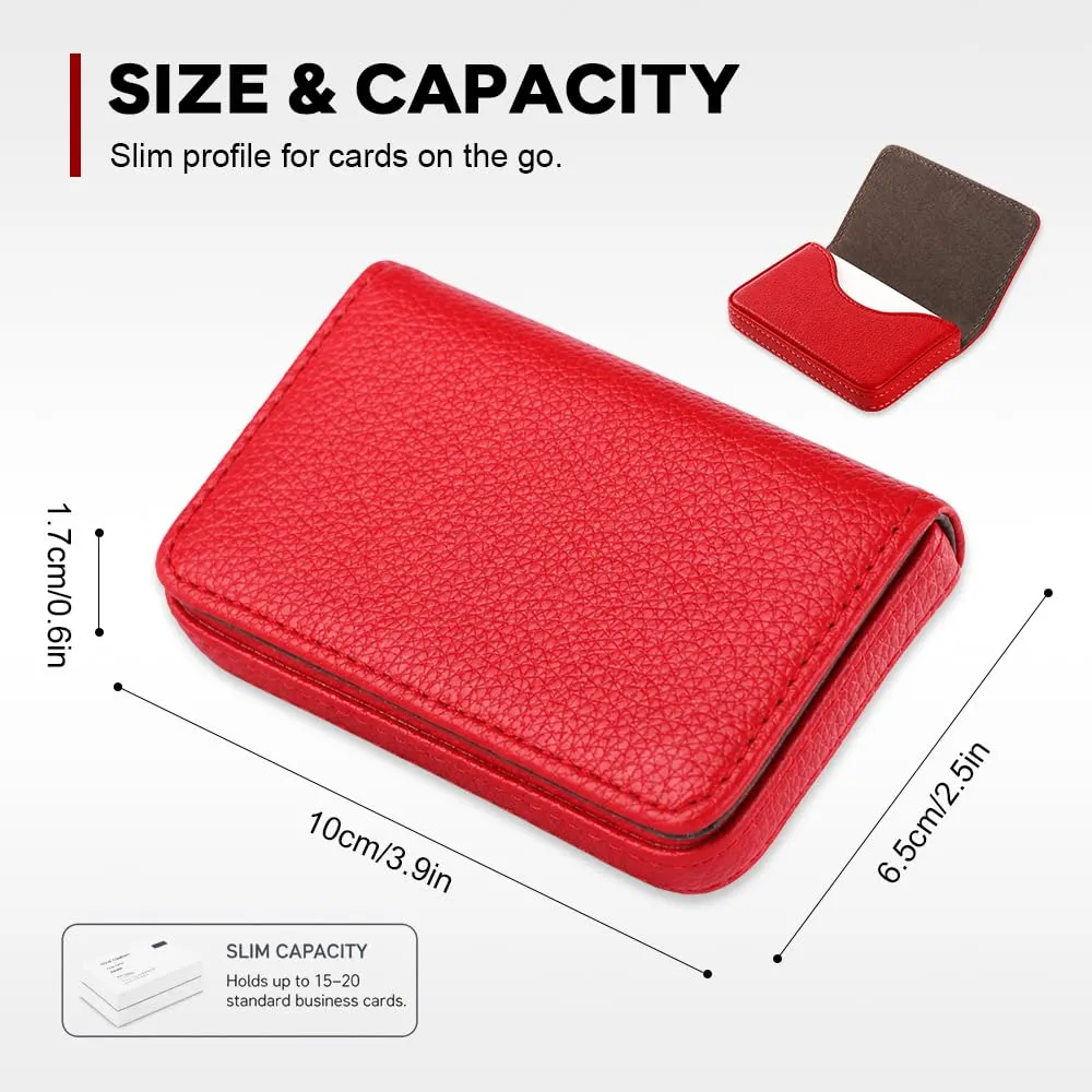 HMCEY Portabiglietti da Visita in Pelle PU, Rosso - immagine 2
