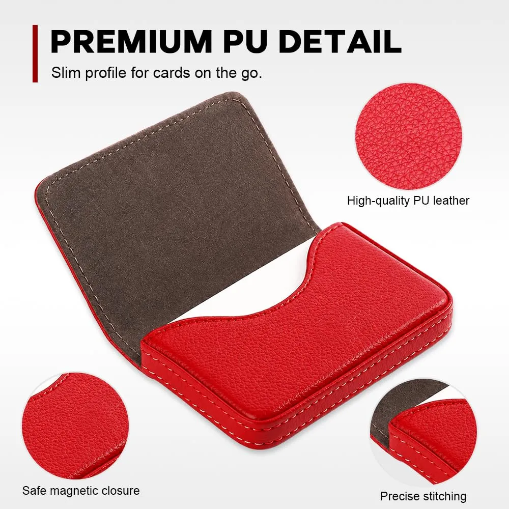HMCEY Portabiglietti da Visita in Pelle PU, Rosso - immagine 3