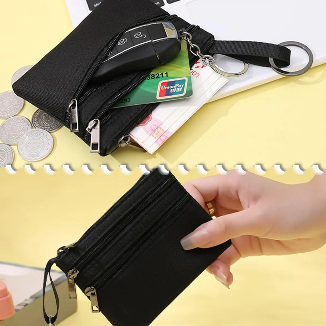 XENQITO Portamonete Slim da Uomo con Portachiavi, Mini Borsa per Monete e Banconote - immagine 6
