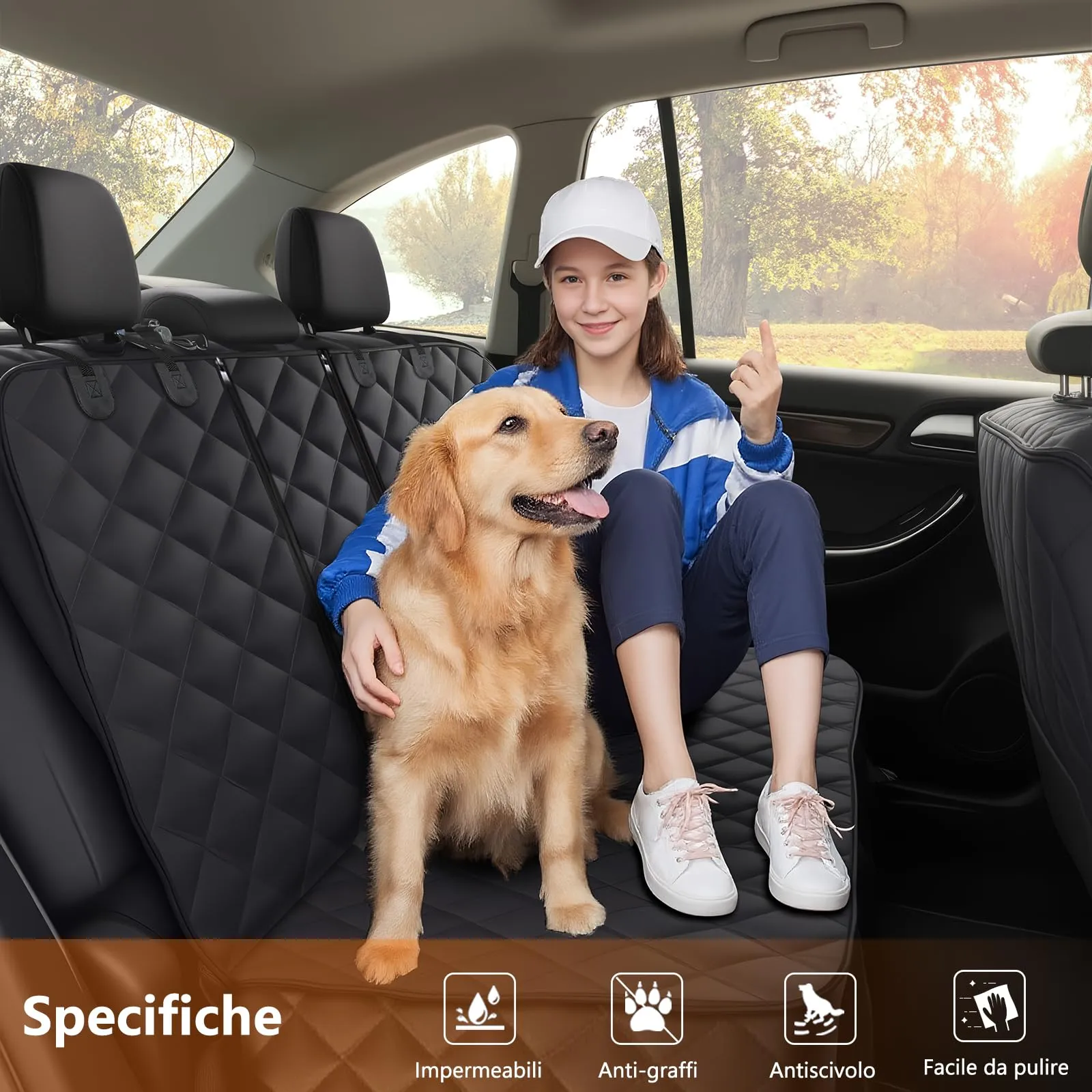 Alfheim Coprisedili Auto per Cani Impermeabili, 133 x 127 cm, Nero - immagine 2