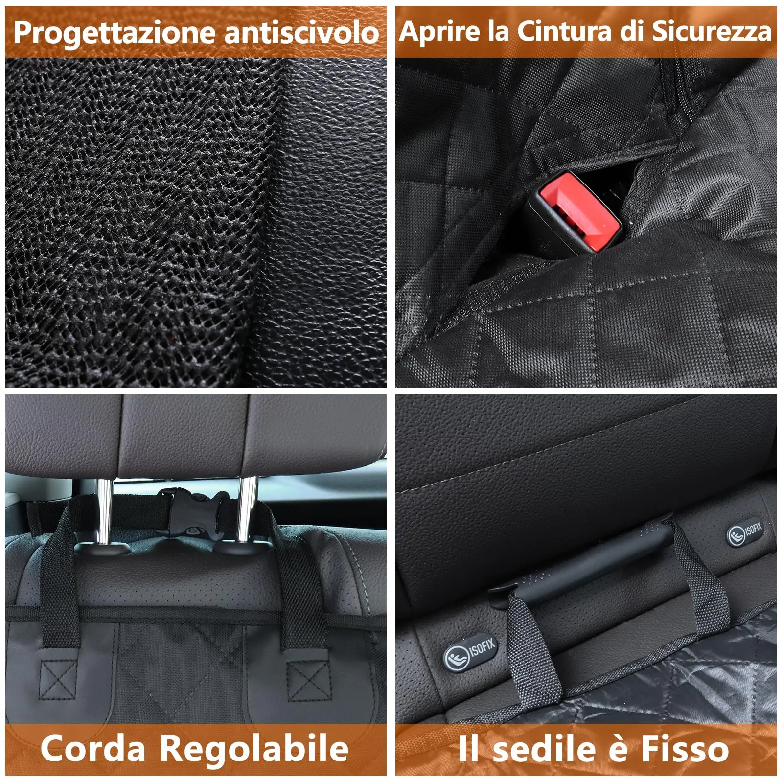 Alfheim Coprisedili Auto per Cani Impermeabili, 133 x 127 cm, Nero - immagine 4