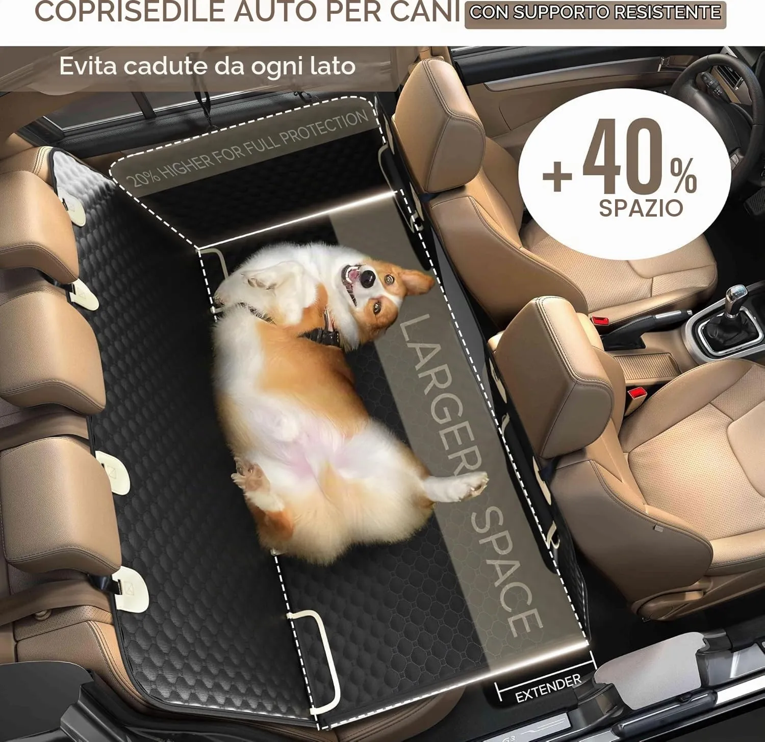 SHARLOVY Estensore per sedile posteriore per cani con fondo rigido, Nero - immagine 2