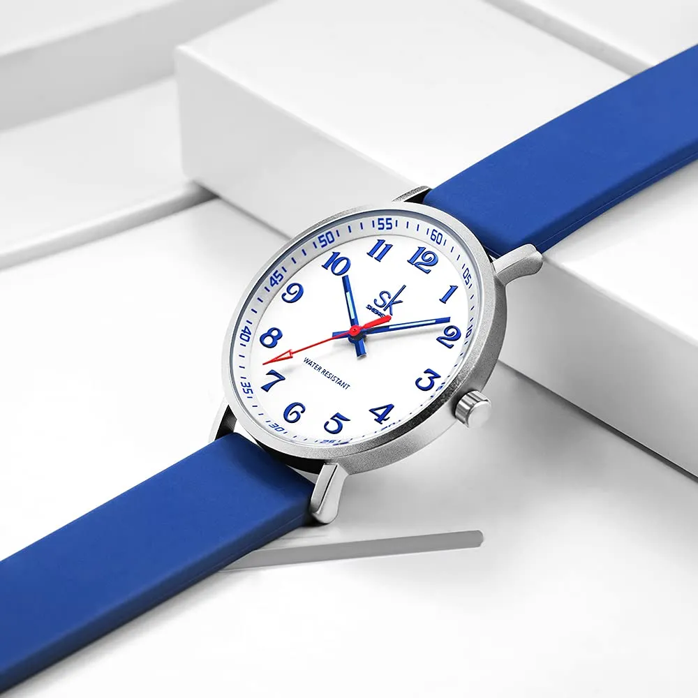 SHENGKE SK Orologio da donna ultra sottile per professionisti medici, cinturino in silicone (Blue) - immagine 3