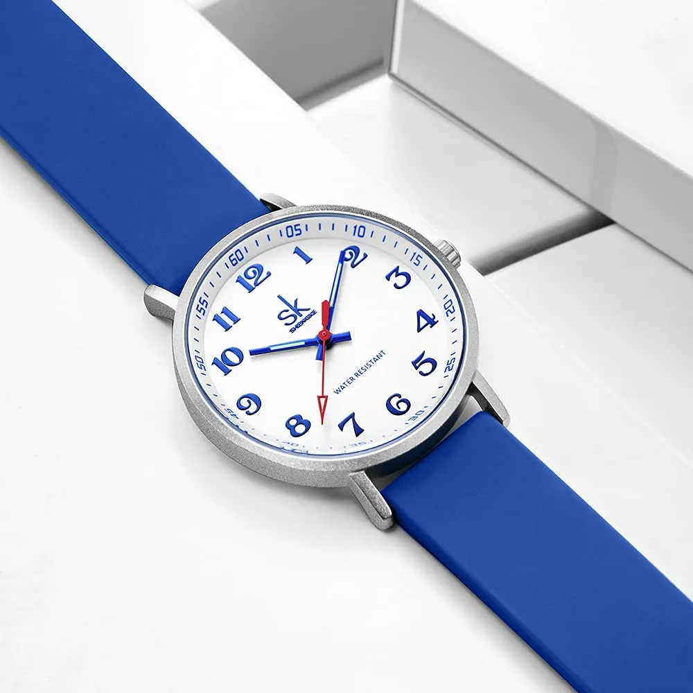 SHENGKE SK Orologio da donna ultra sottile per professionisti medici, cinturino in silicone (Blue) - immagine 4