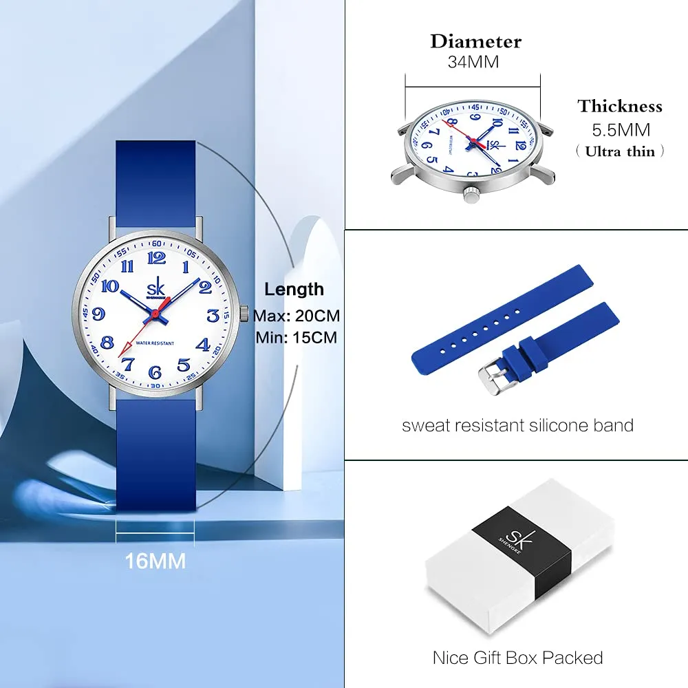 SHENGKE SK Orologio da donna ultra sottile per professionisti medici, cinturino in silicone (Blue) - immagine 5