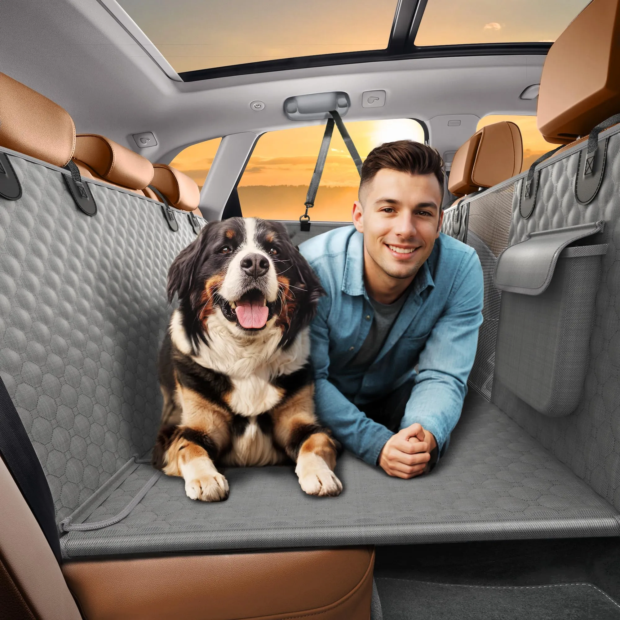 SHARLOVY Estensore per sedile posteriore per cani con fondo rigido, Grigio - immagine 1