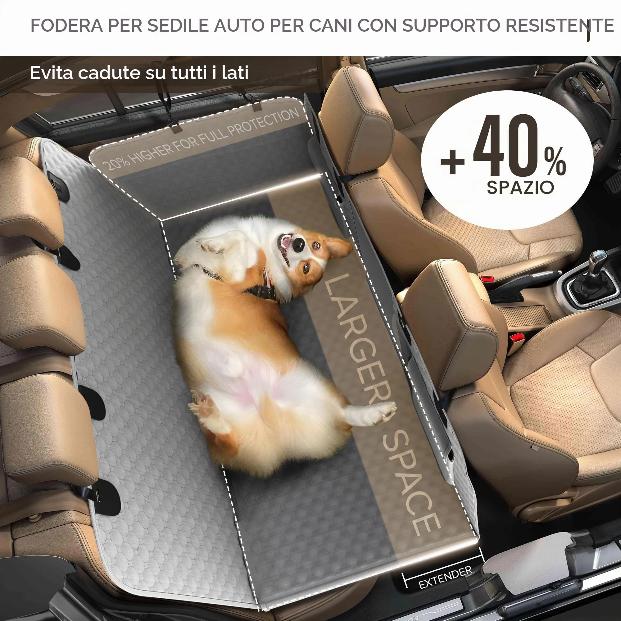 SHARLOVY Estensore per sedile posteriore per cani con fondo rigido, Grigio - immagine 2