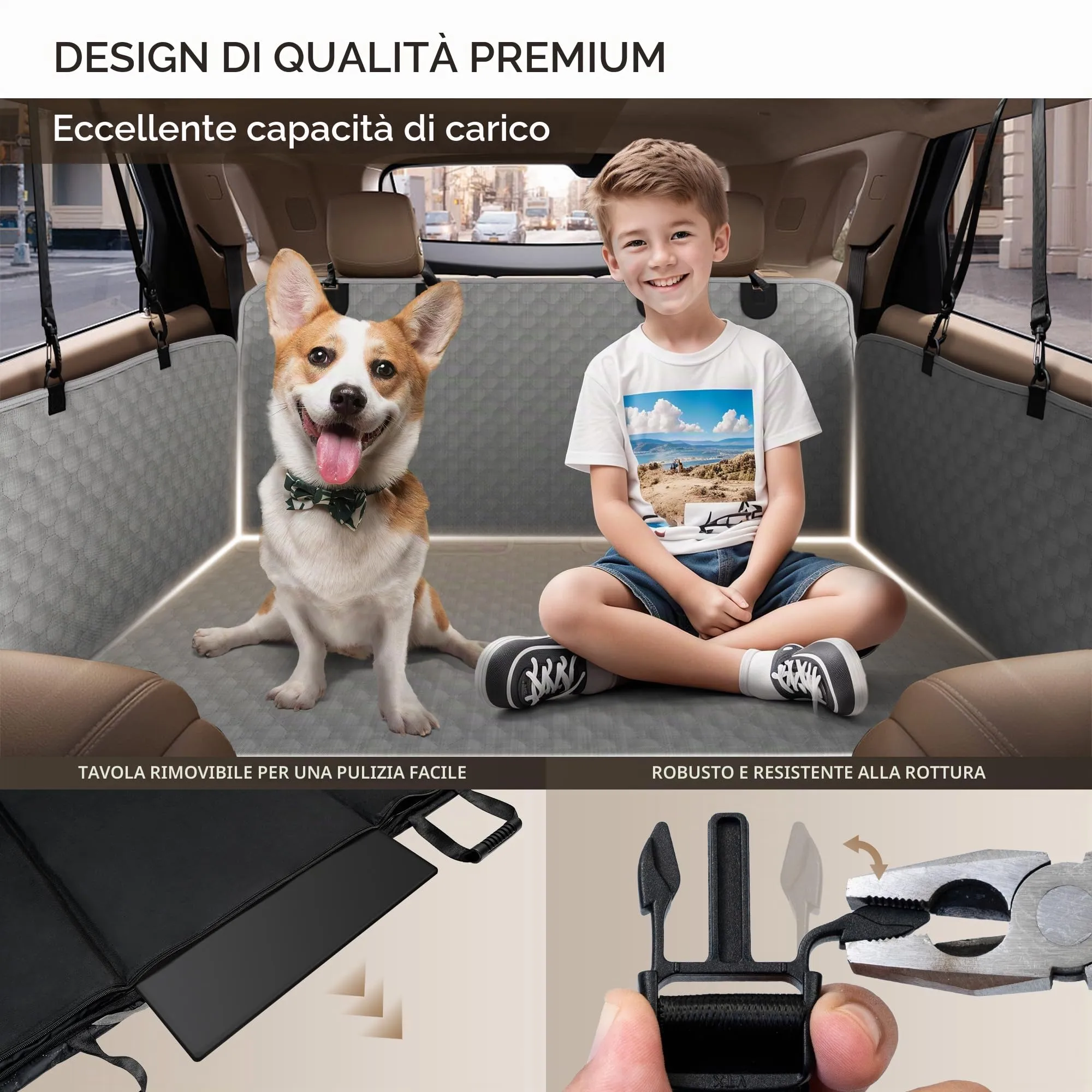 SHARLOVY Estensore per sedile posteriore per cani con fondo rigido, Grigio - immagine 4