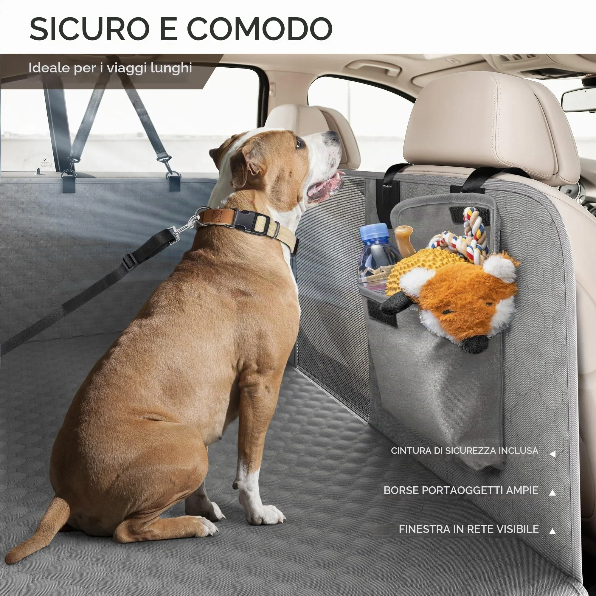 SHARLOVY Estensore per sedile posteriore per cani con fondo rigido, Grigio - immagine 5