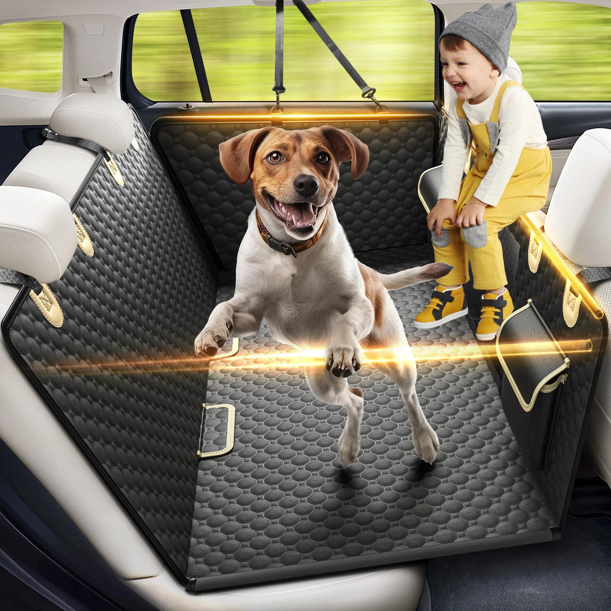 SHARLOVY Estensore per sedile posteriore per cani con fondo rigido e aste in PVC per auto, SUV e camion - immagine 1