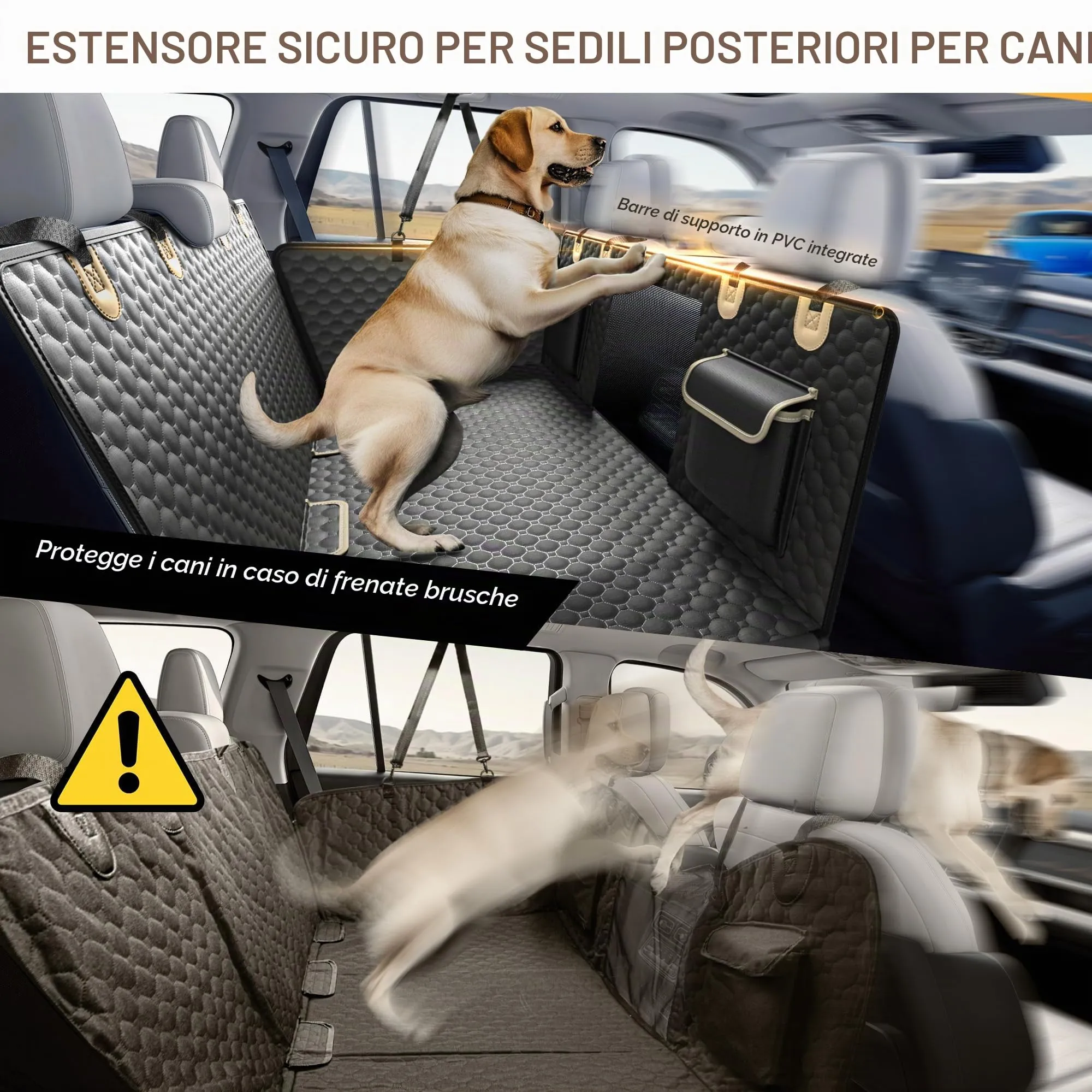 SHARLOVY Estensore per sedile posteriore per cani con fondo rigido e aste in PVC per auto, SUV e camion - immagine 3