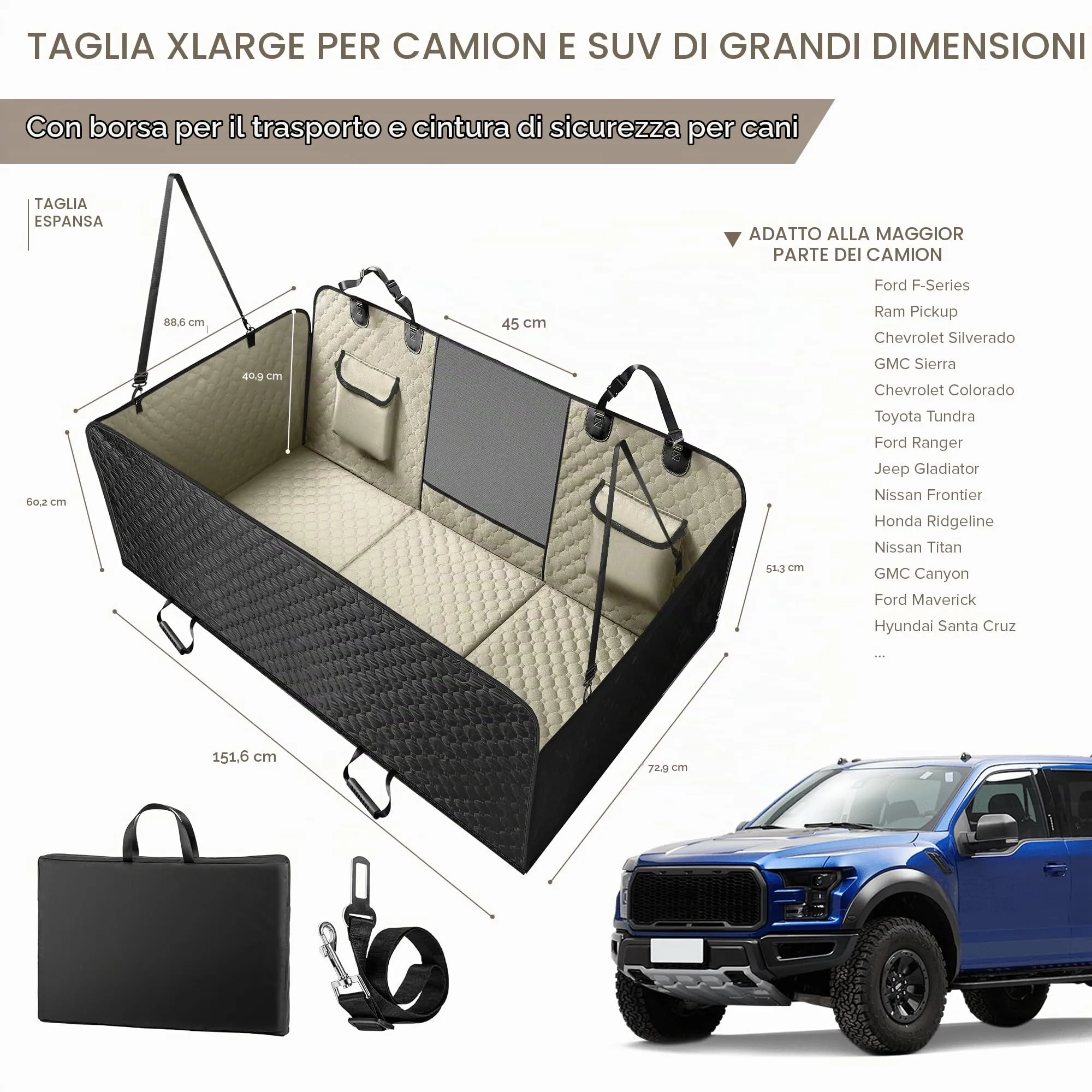SHARLOVY XL Estensore Sedile Posteriore per Cani con Fondo Rigido, Coprisedile Amaca Impermeabile per Camion F150, Ram 1500 e SUV Grandi - immagine 6