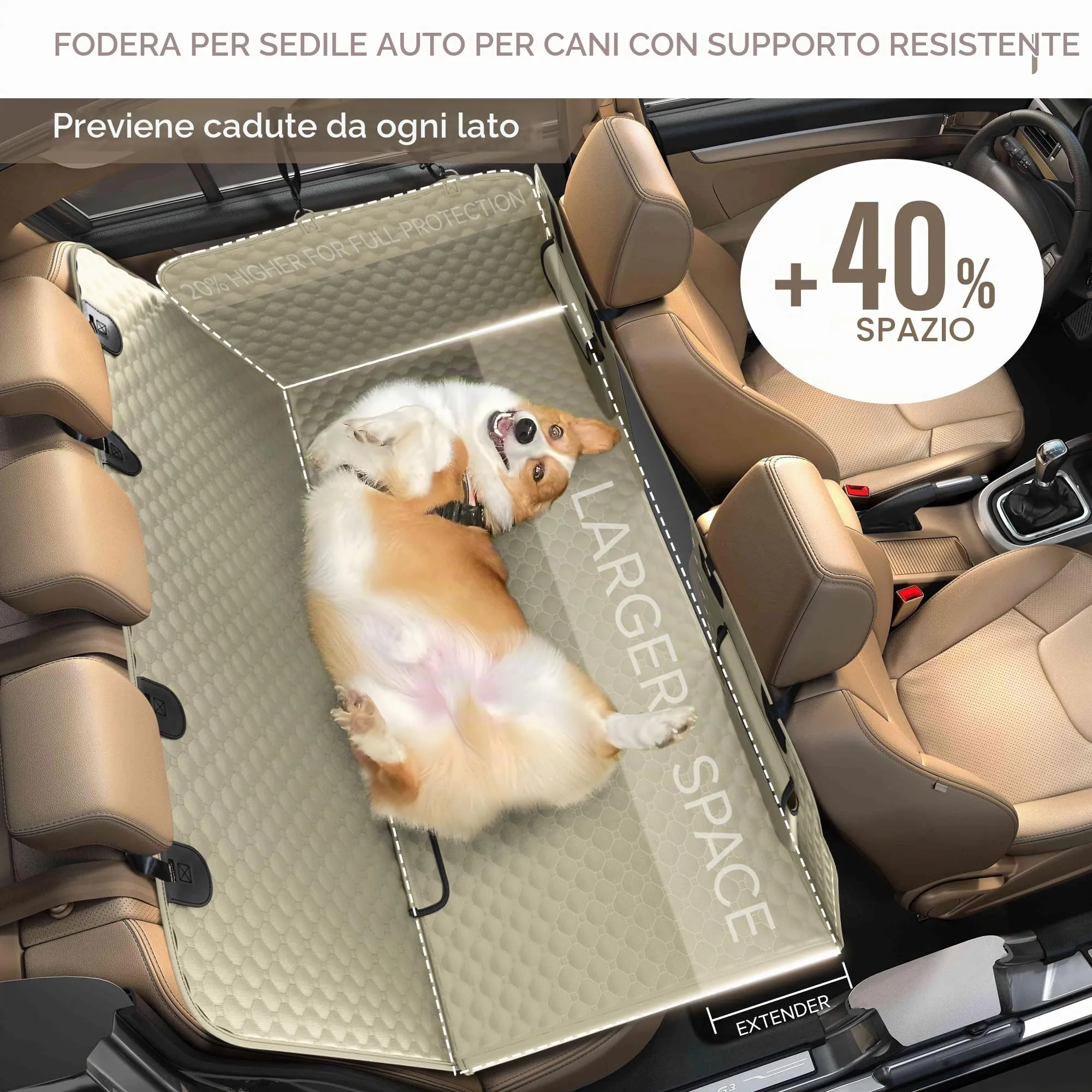 SHARLOVY Coprisedile Posteriore per Cani con Estensione e Fondo Rigido, Impermeabile e Resistente ai Graffi, per Auto, SUV e Pick-up - immagine 2