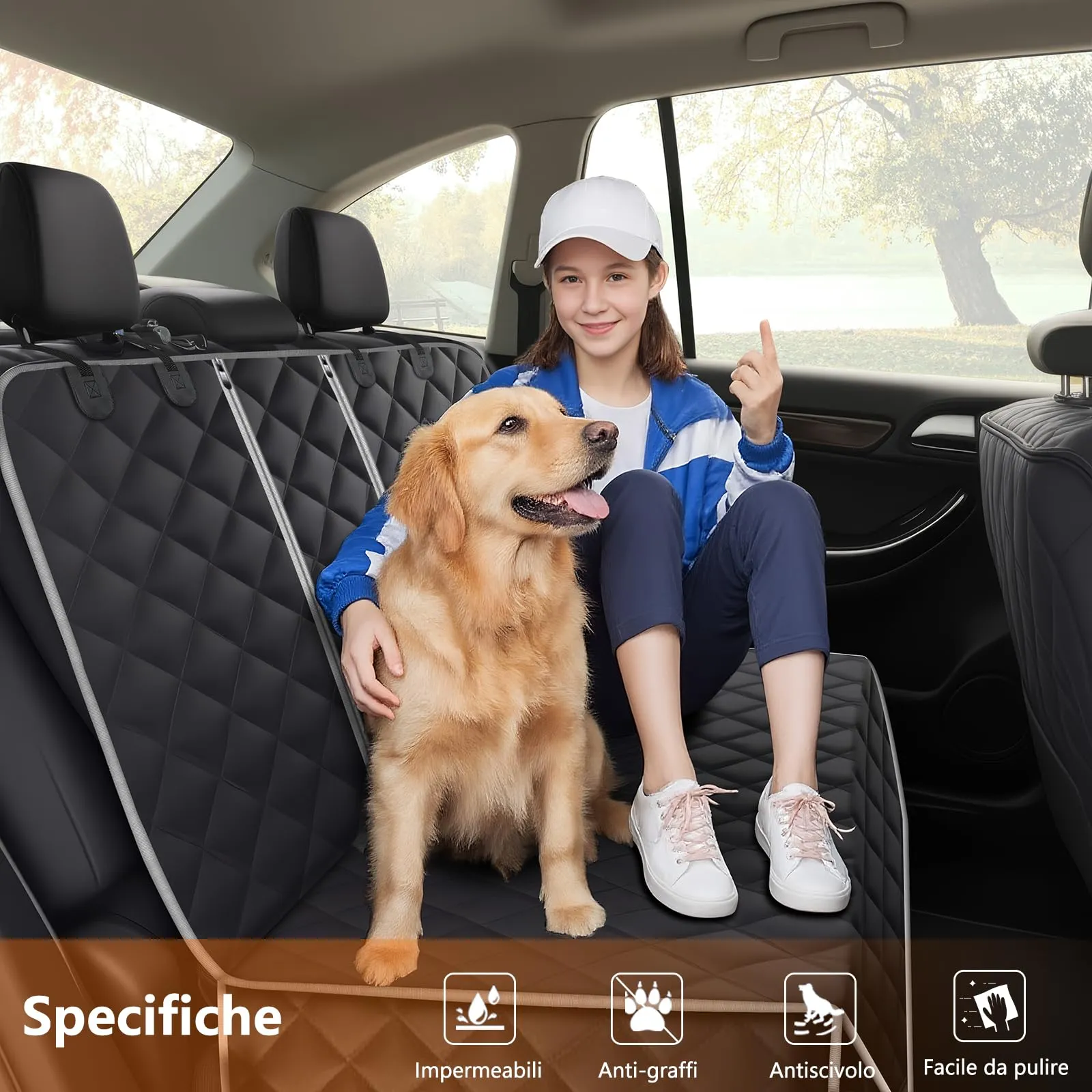 Alfheim Coprisedili Auto per Cani Impermeabili, 132 x 127 cm, Bianco - immagine 2