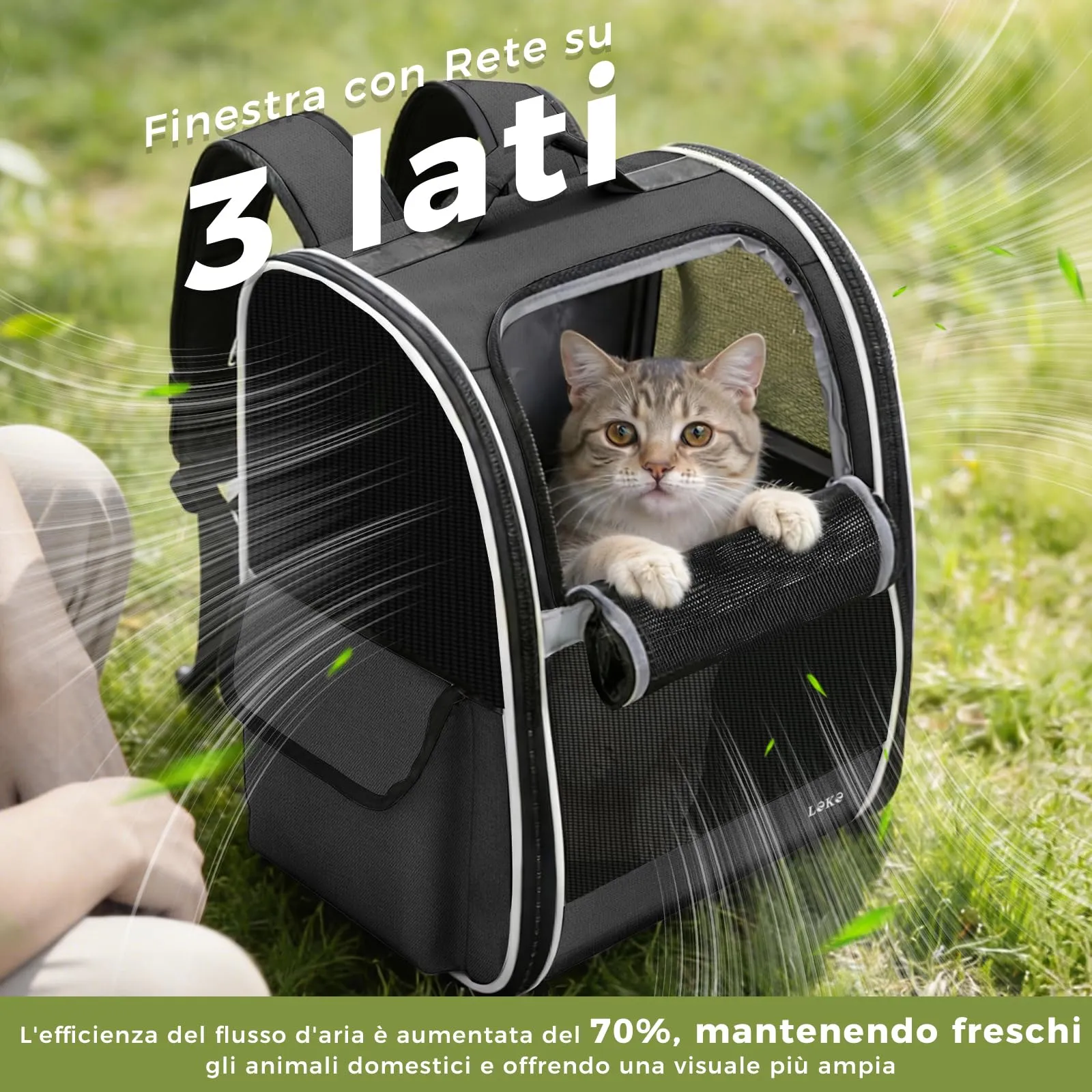 Lekesky Zaino Trasportino per Cani e Gatti, Nero - immagine 4
